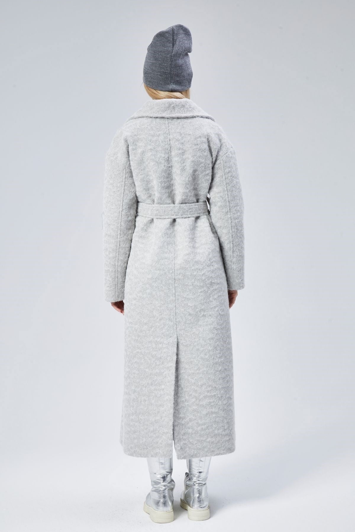 Gri Buklet Kaşe Oversize Kaban