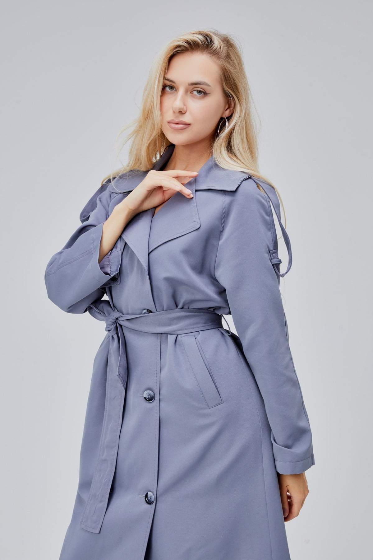 Gri Oversize Astarlı Uzun Trençkot