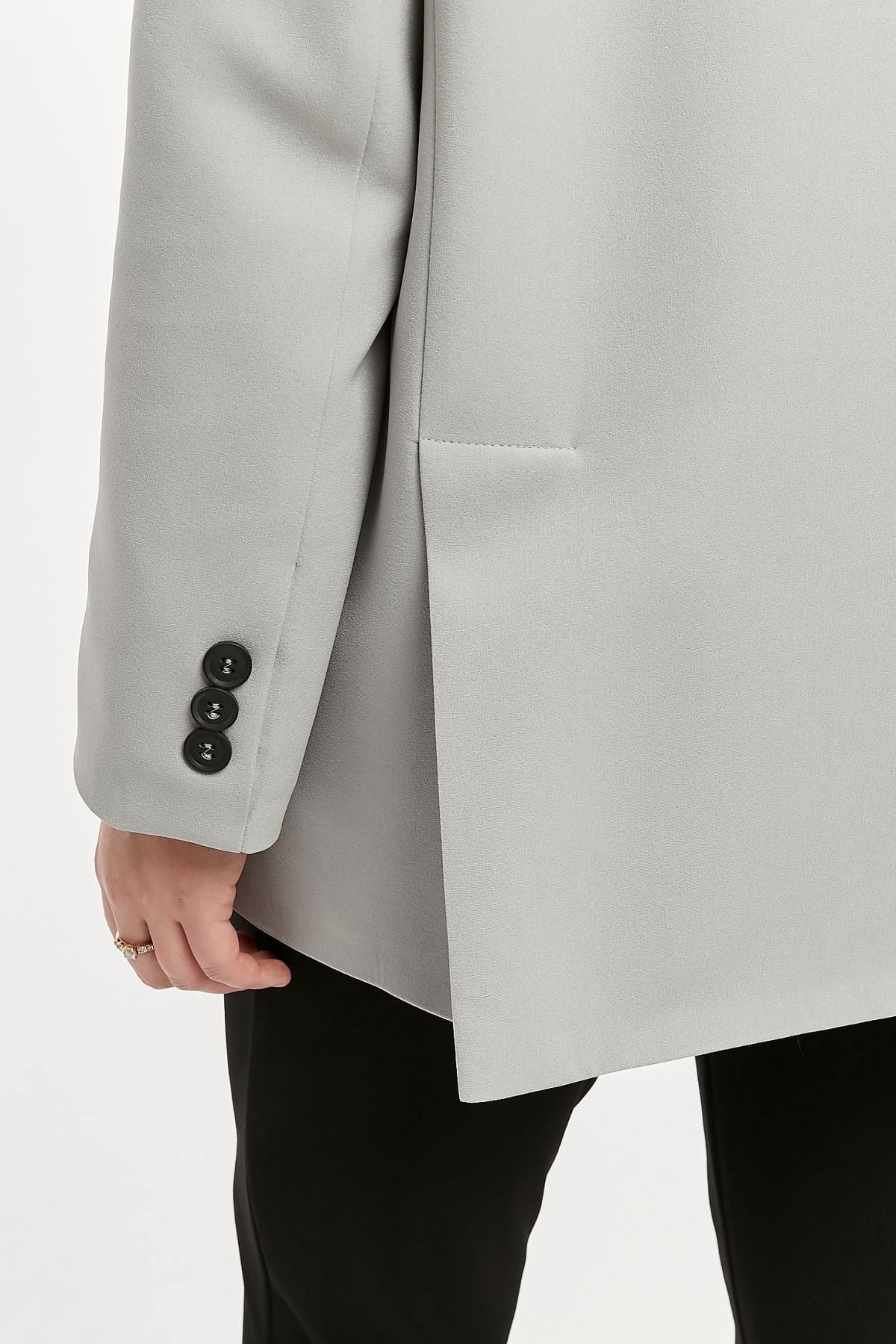 Gri Oversize Dokuma Blazer Ceket
