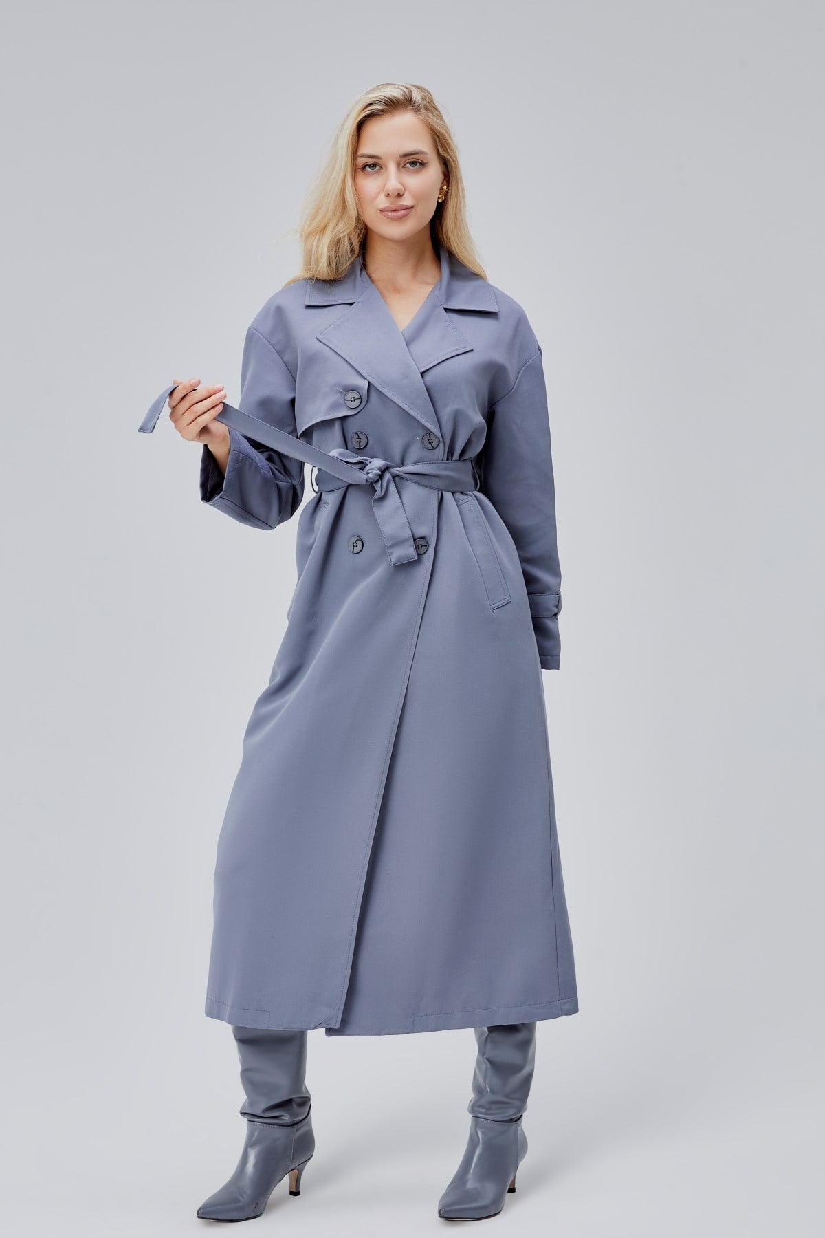 Gri Oversize Rüzgarlık Detaylı Trençkot