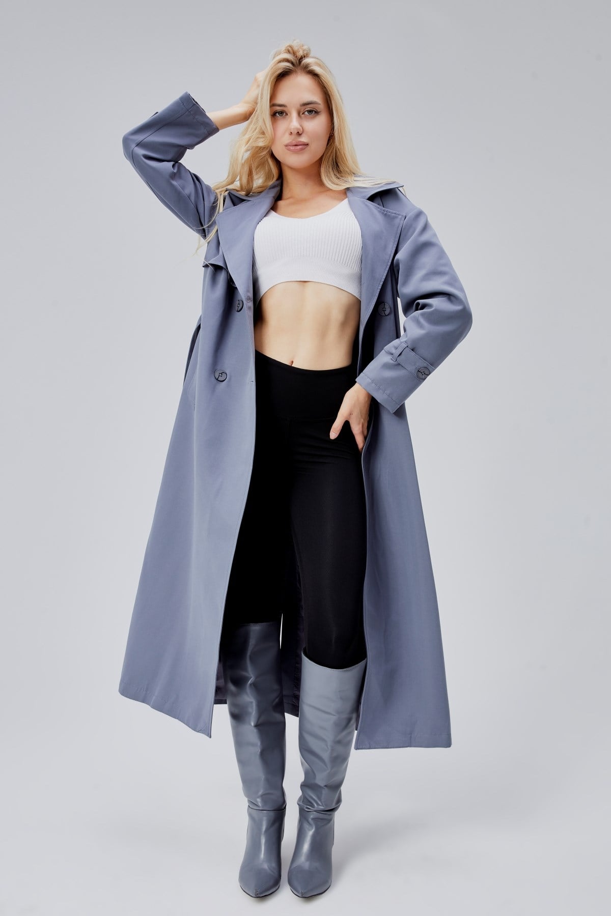 Gri Oversize Rüzgarlık Detaylı Trençkot