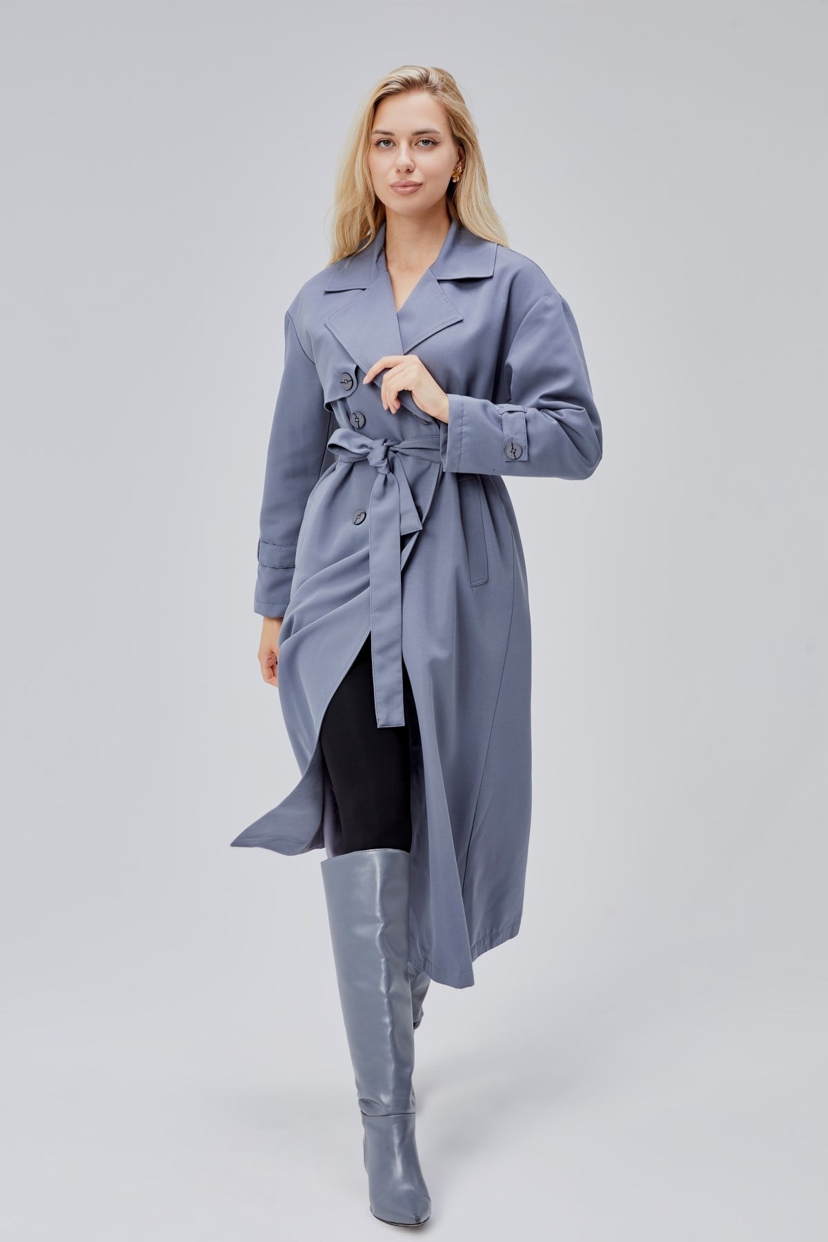 Gri Oversize Rüzgarlık Detaylı Trençkot