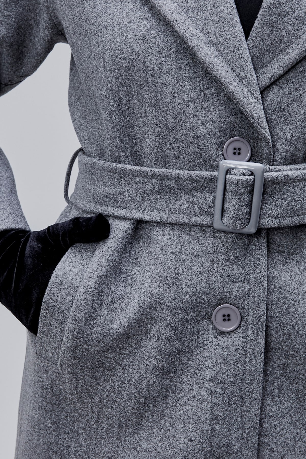 Gri Premium Oversize Kemerli Kaşe Kaban