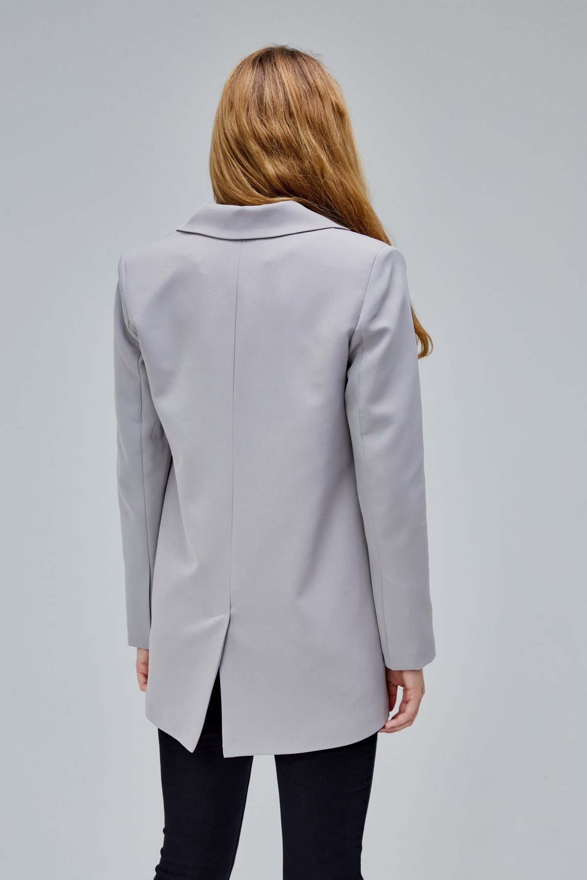 Gri Regular Astarlı Kruvaze Kapama Dokuma Oversize Blazer Ceket