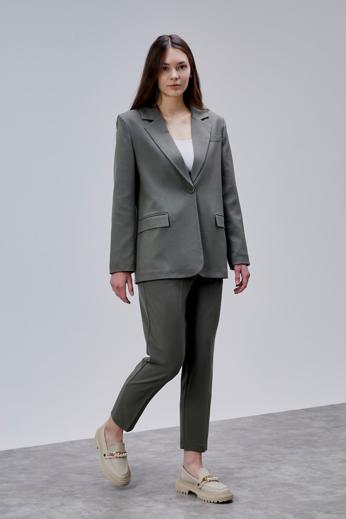 Haki Kruvaze Regular Blazer Takım