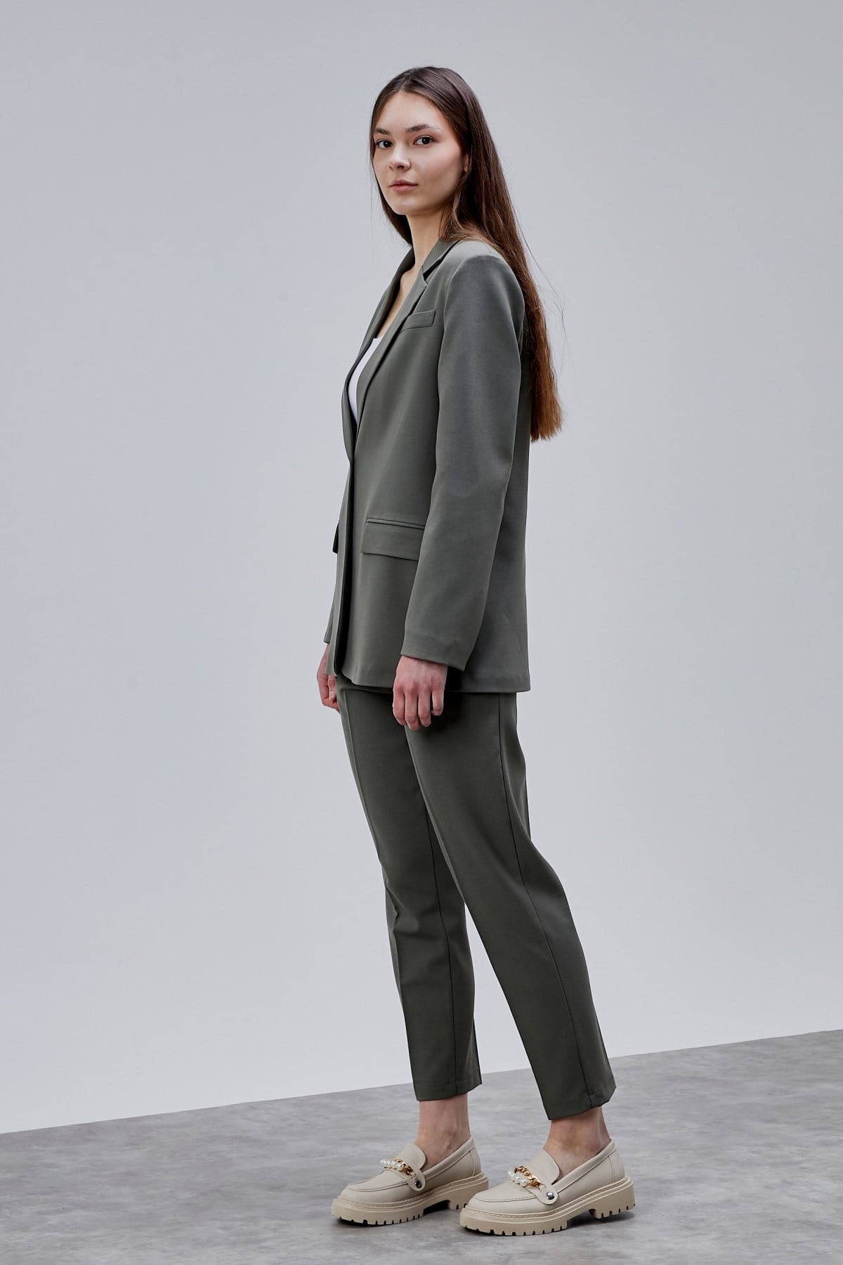 Haki Kruvaze Regular Blazer Takım