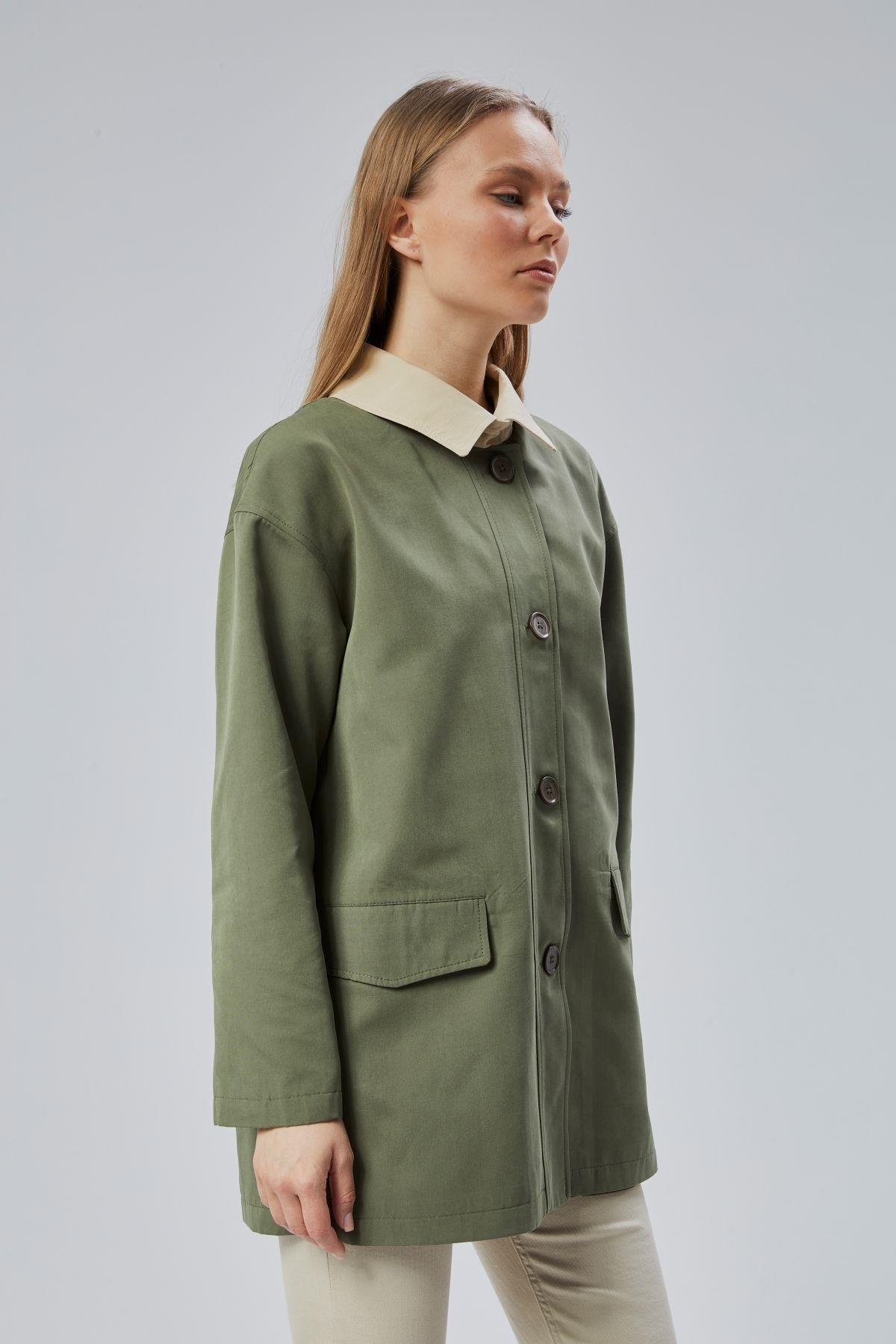 Haki Oversize Casual Midi Trençkot