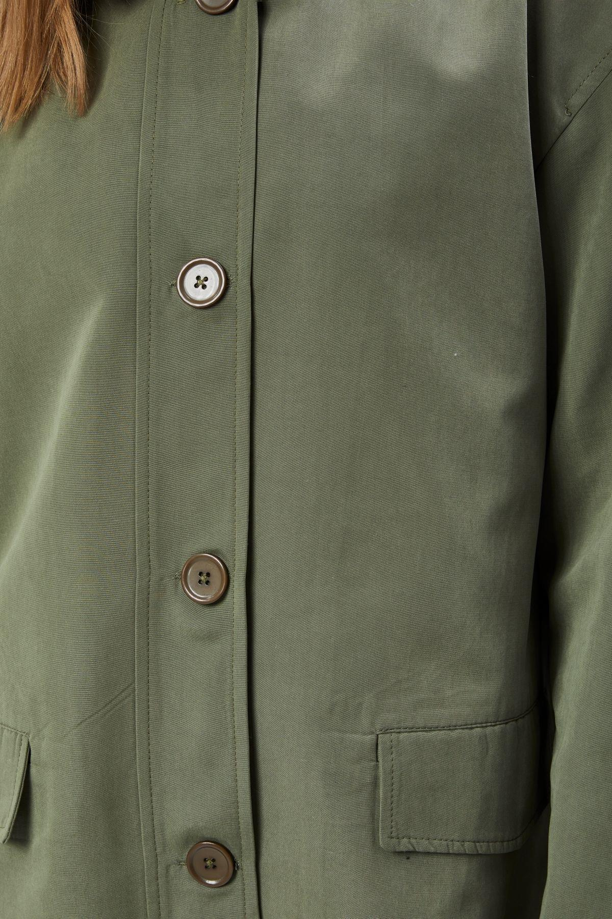 Haki Oversize Casual Midi Trençkot