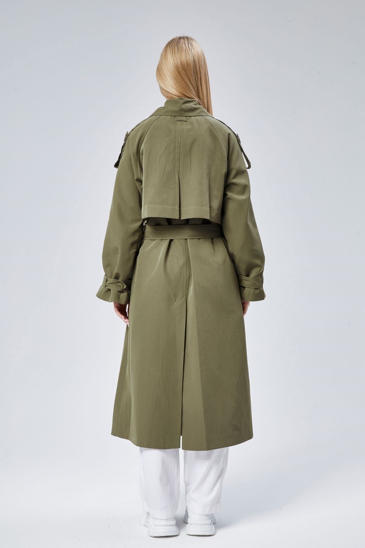 Haki Oversize Kruvaze Kapama Rüzgarlık Detaylı Trençkot 44956