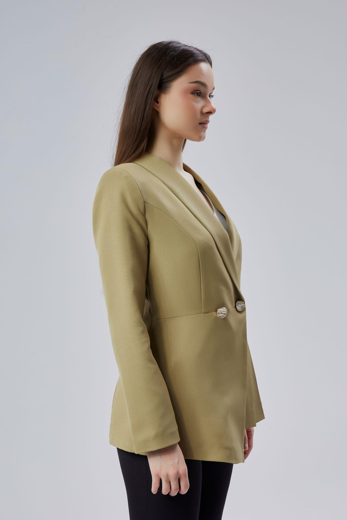 Haki Regular Fit Pile Detaylı Blazer Ceket