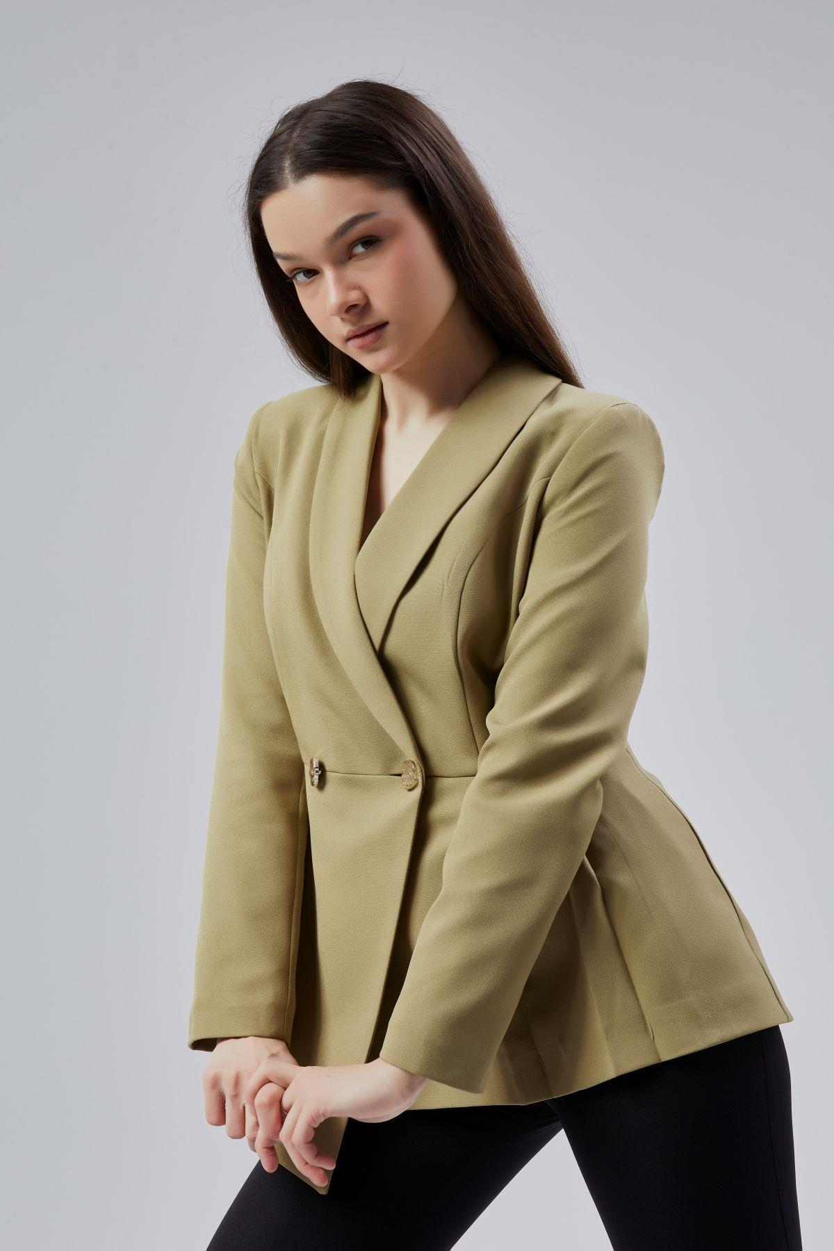 Haki Regular Fit Pile Detaylı Blazer Ceket