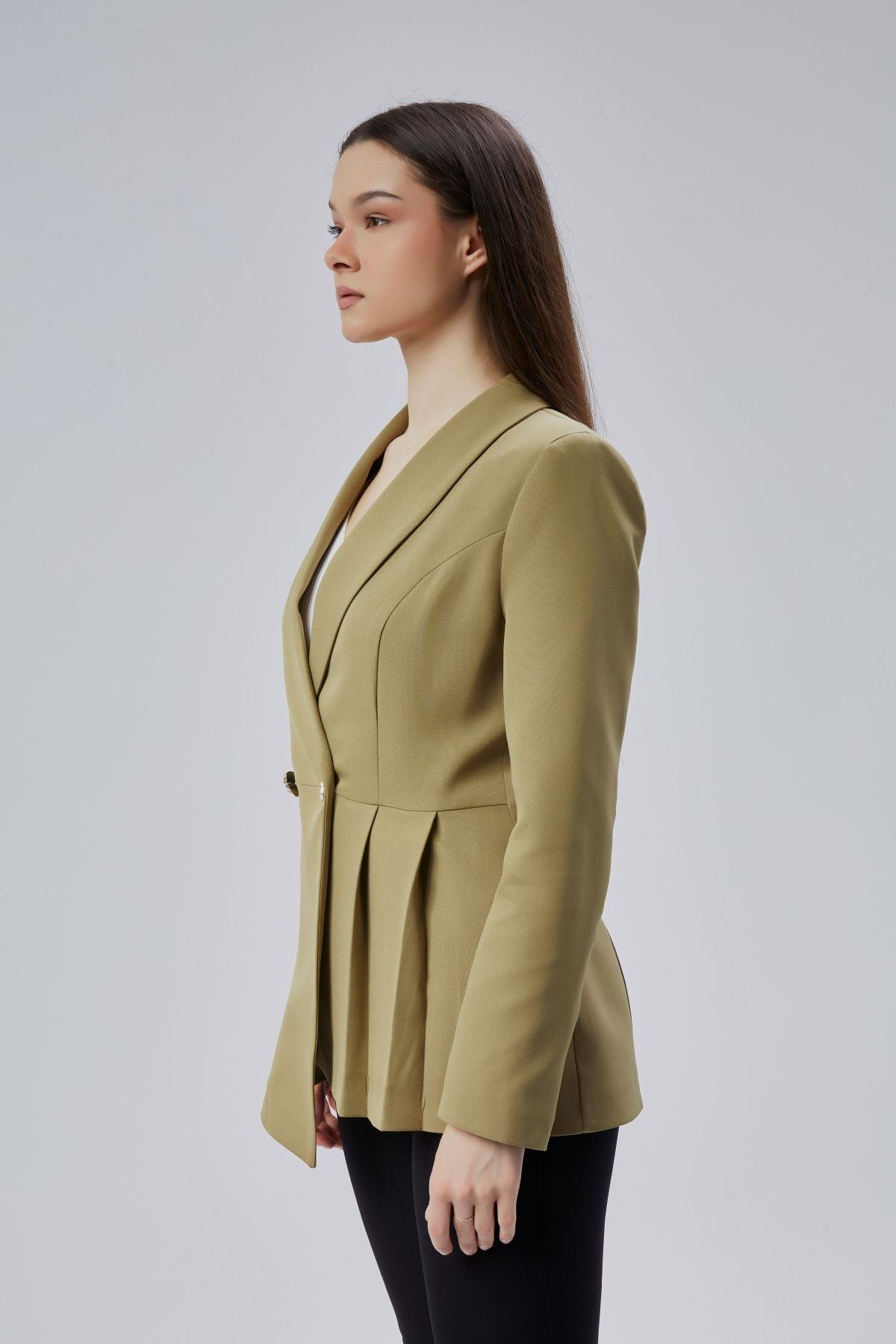 Haki Regular Fit Pile Detaylı Blazer Ceket