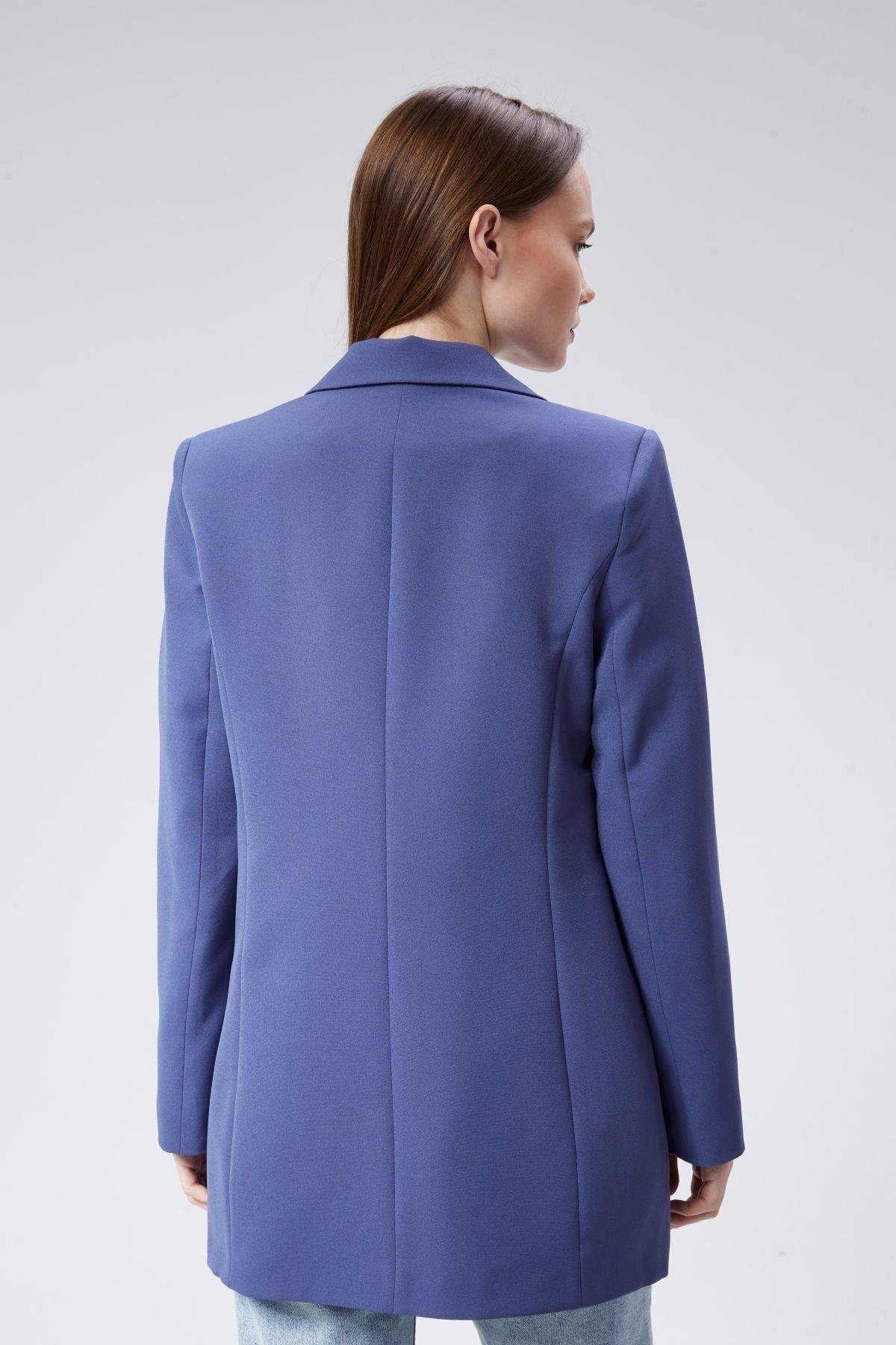 İndigo Oversize Dokuma Blazer Ceket