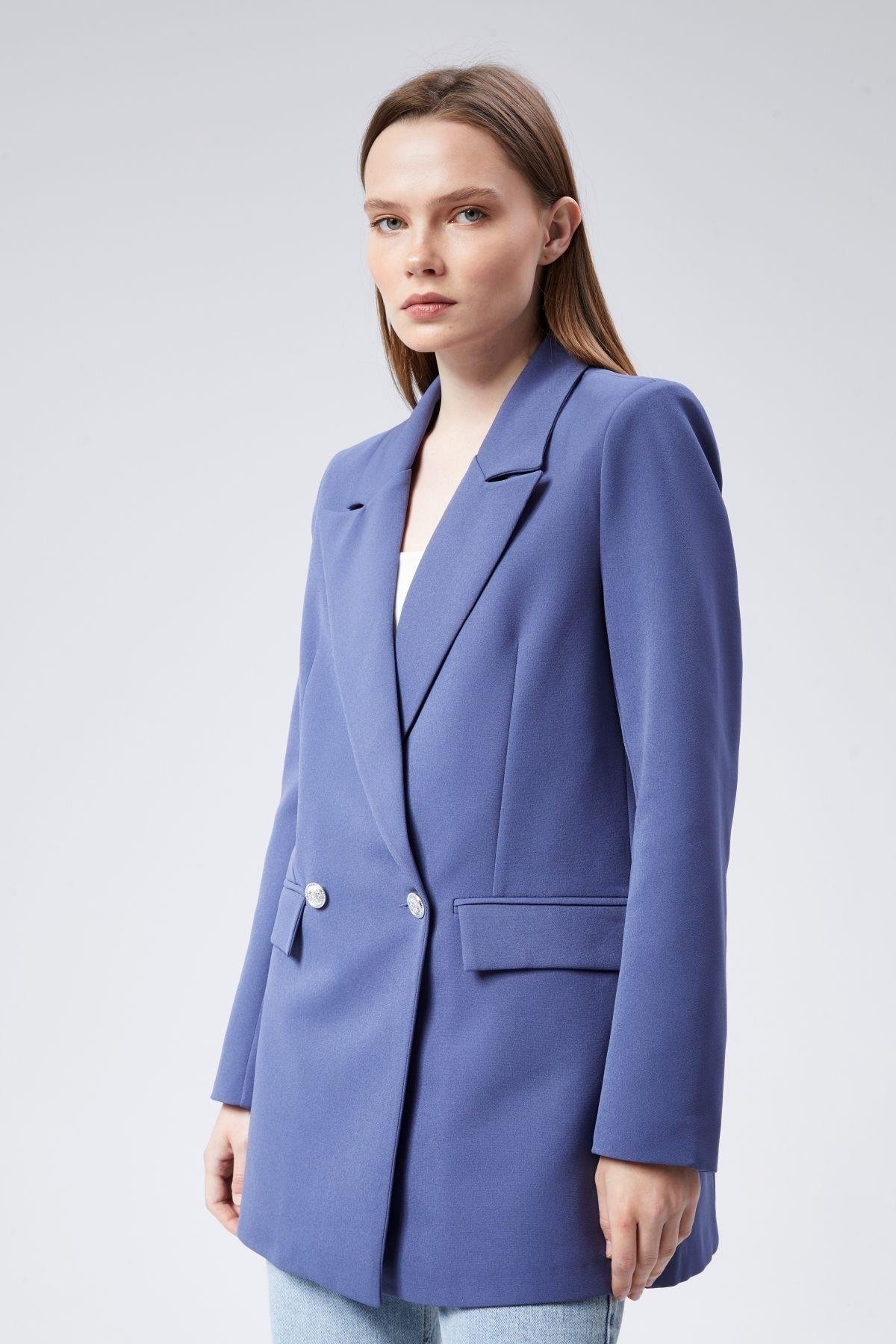 İndigo Oversize Dokuma Blazer Ceket