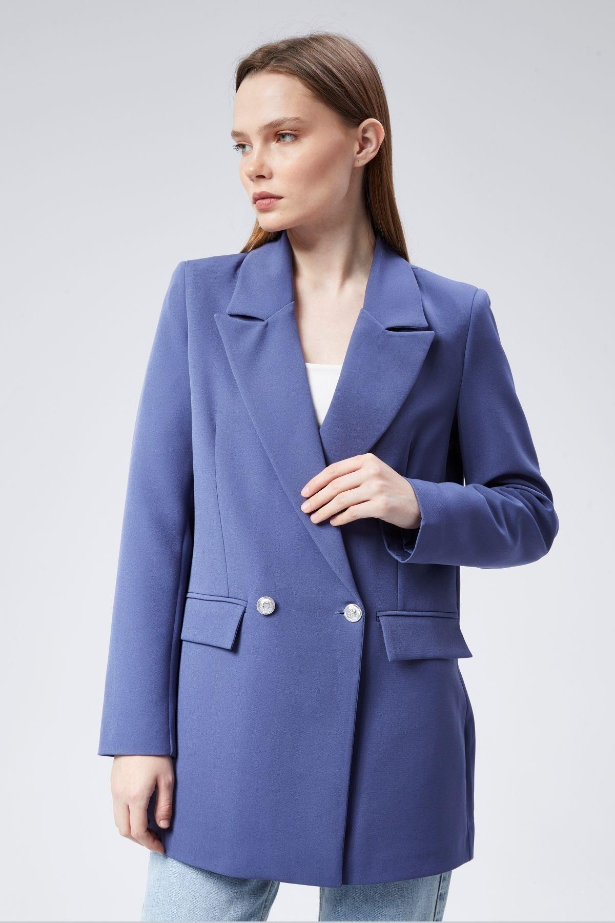 İndigo Oversize Dokuma Blazer Ceket