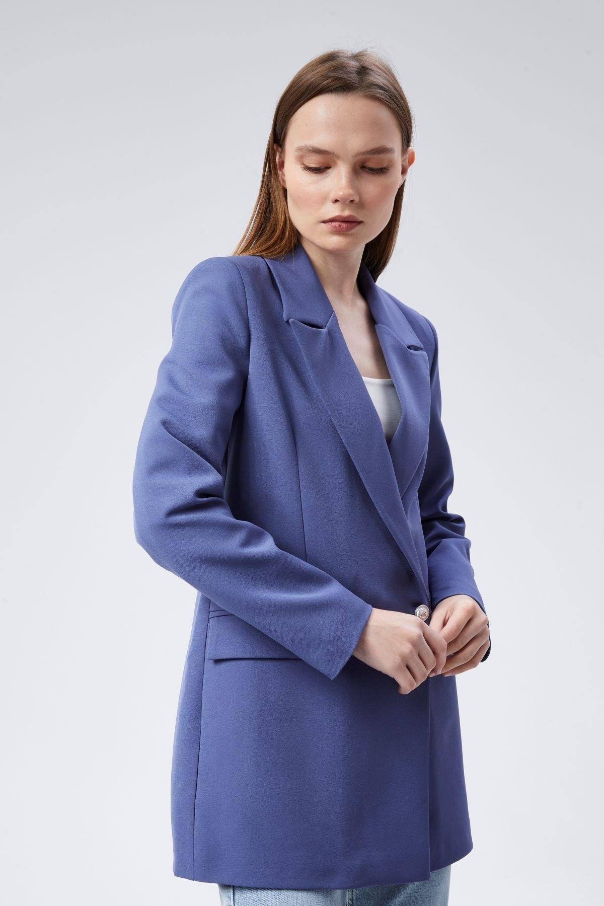 İndigo Oversize Dokuma Blazer Ceket