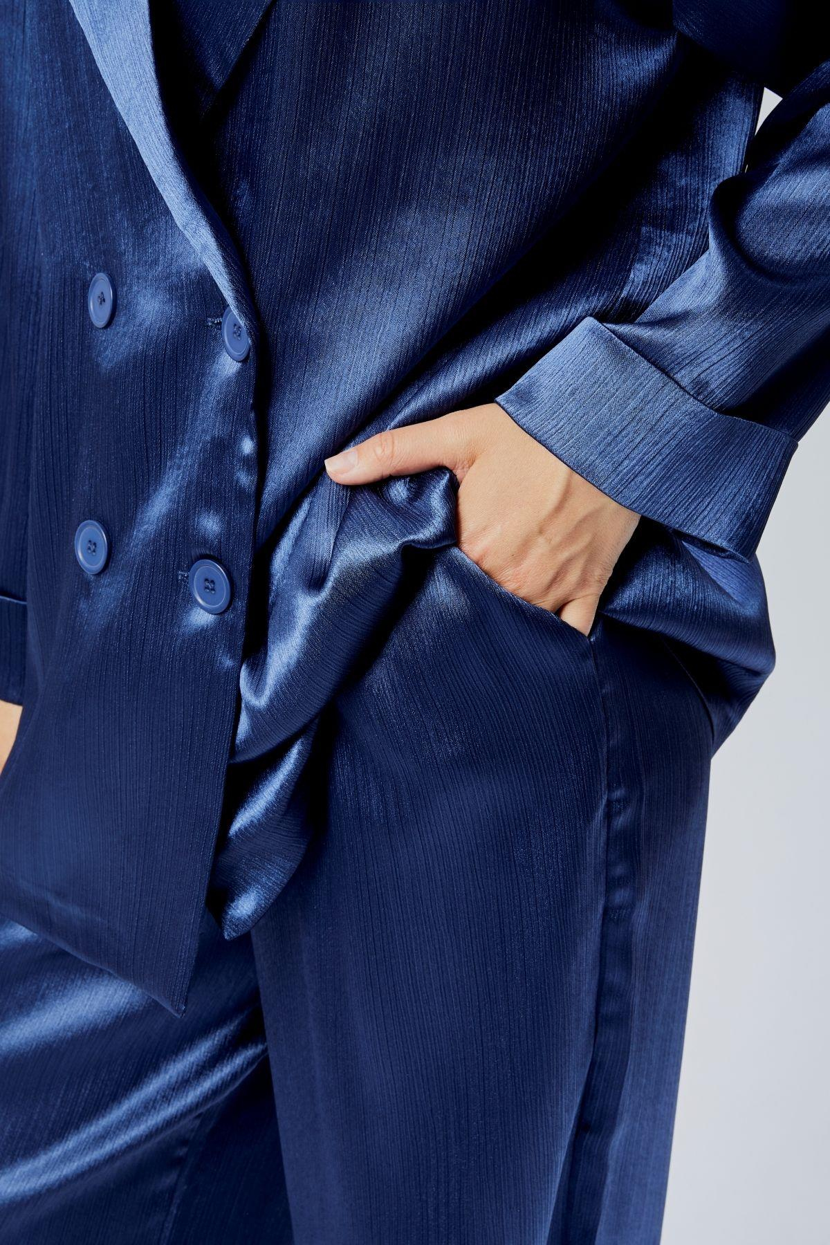 İndigo Oversize Saten Takım
