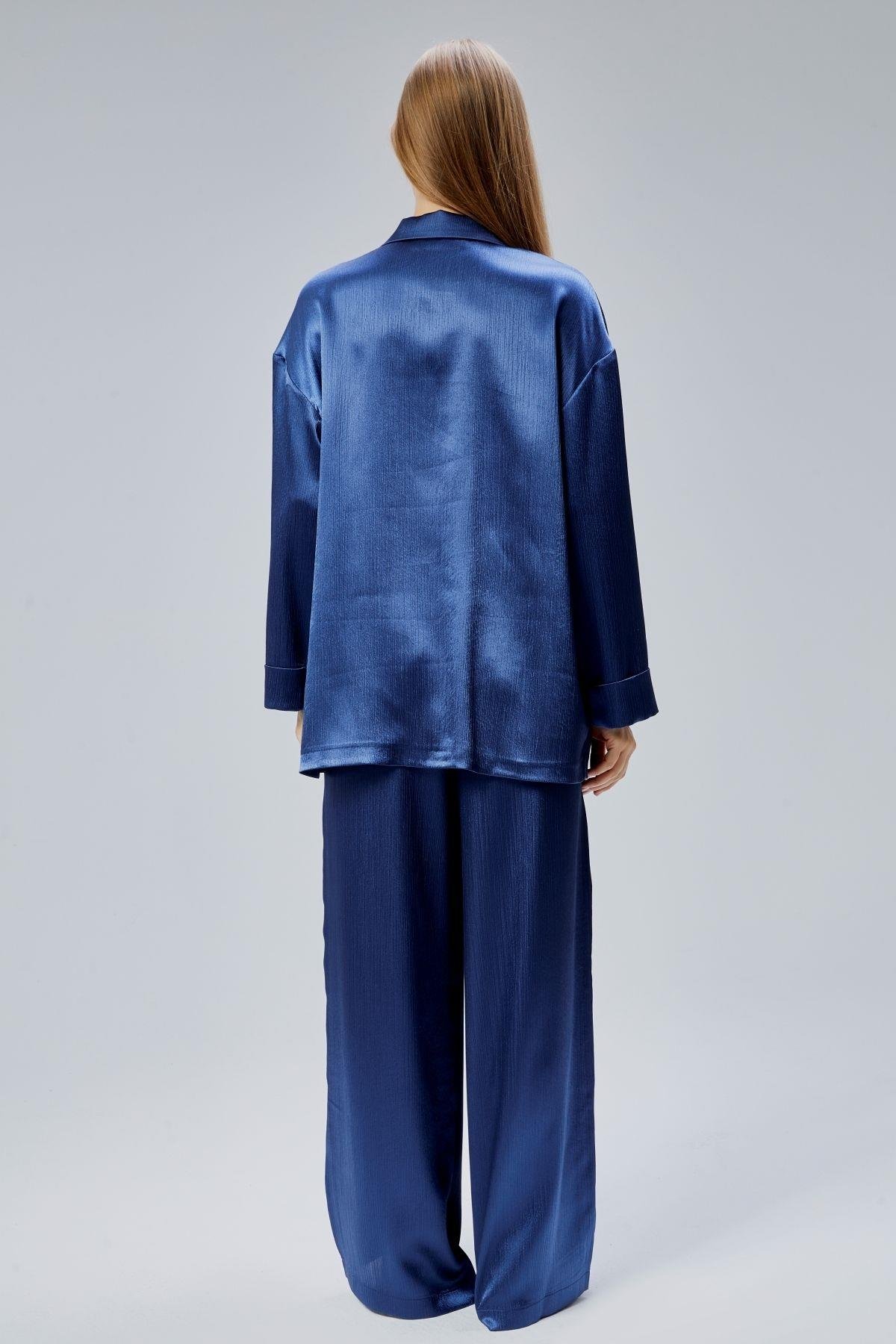 İndigo Oversize Saten Takım