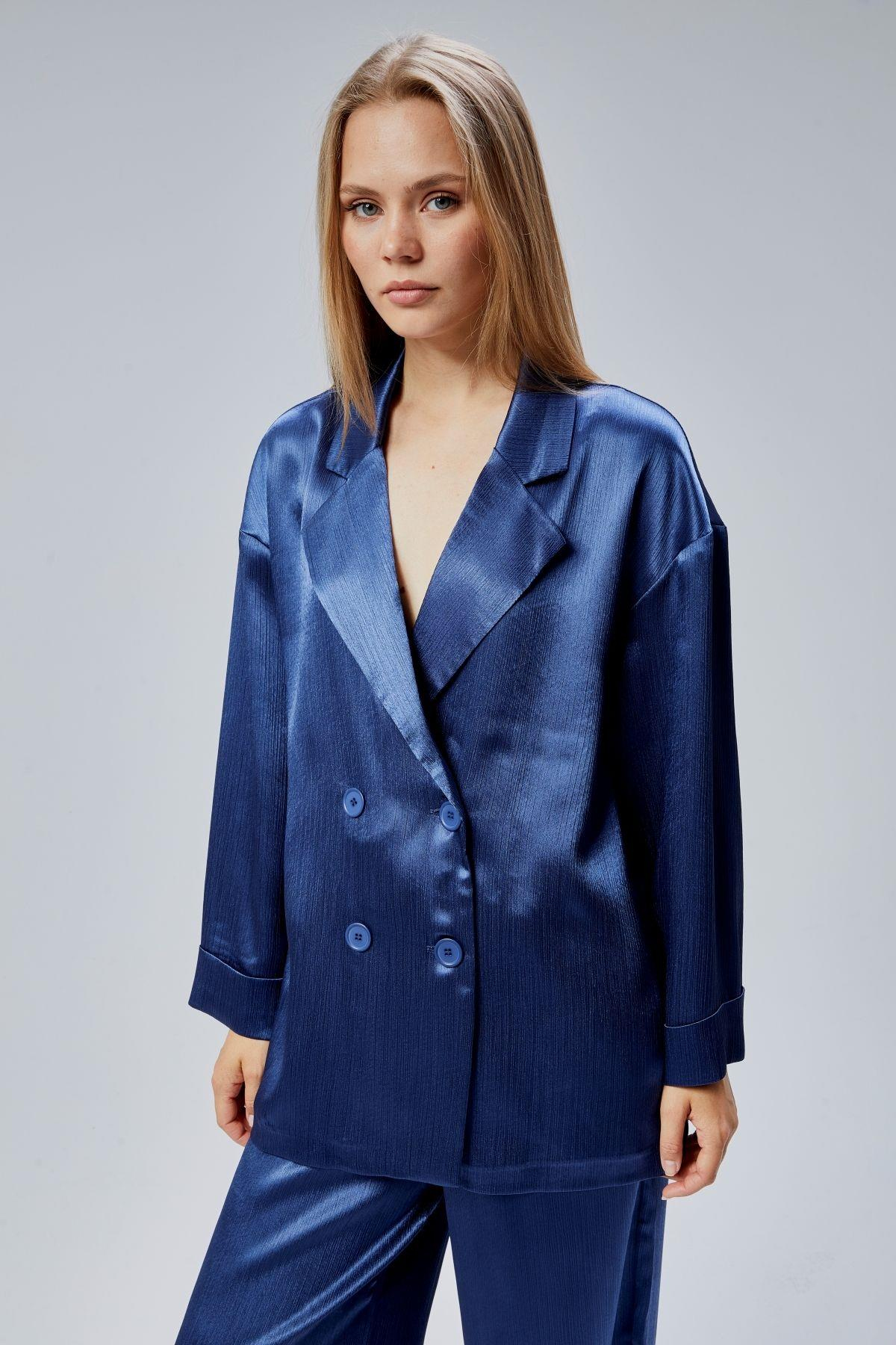 İndigo Oversize Saten Takım