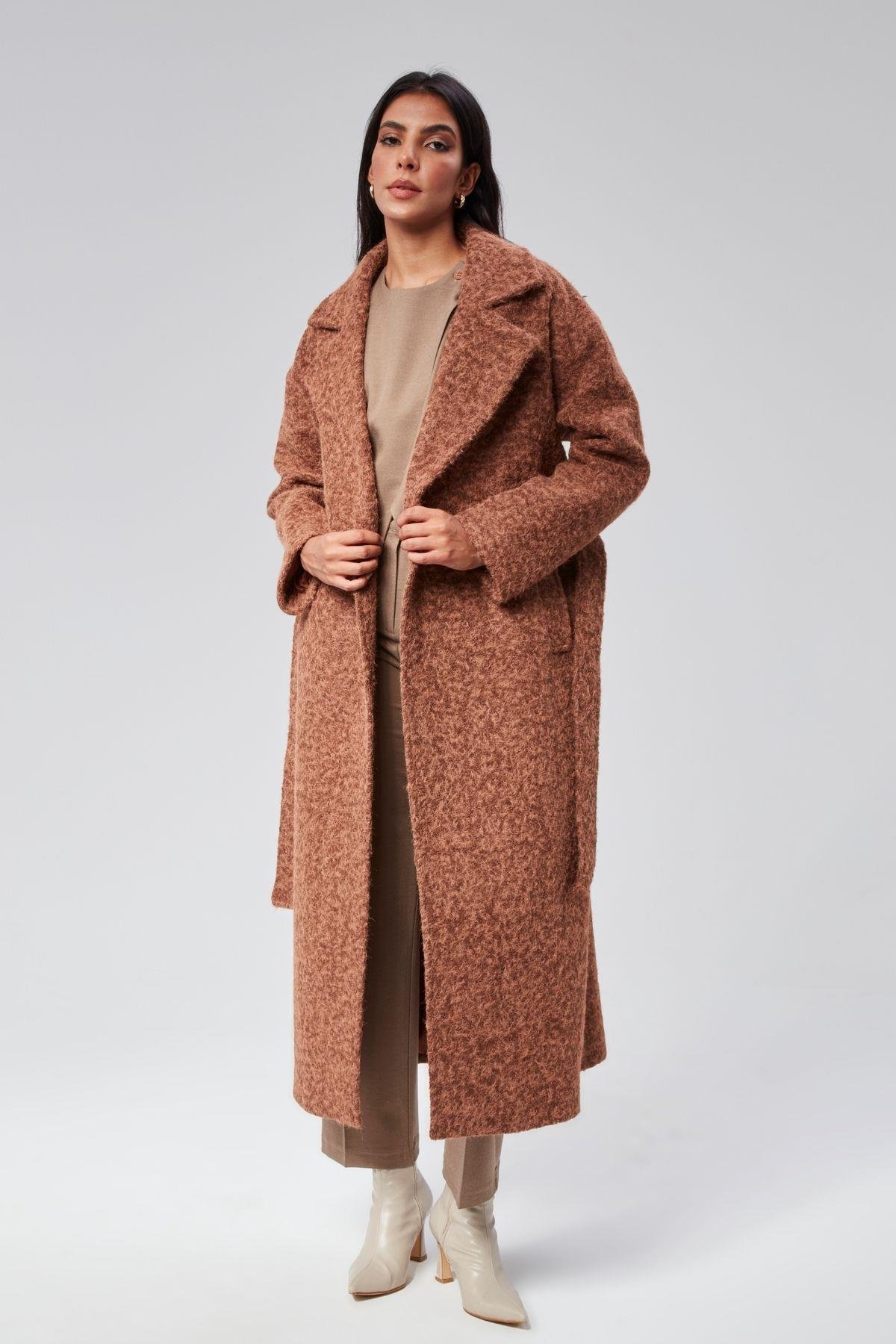 Kadın Buklet Kaşe Oversize Kaban