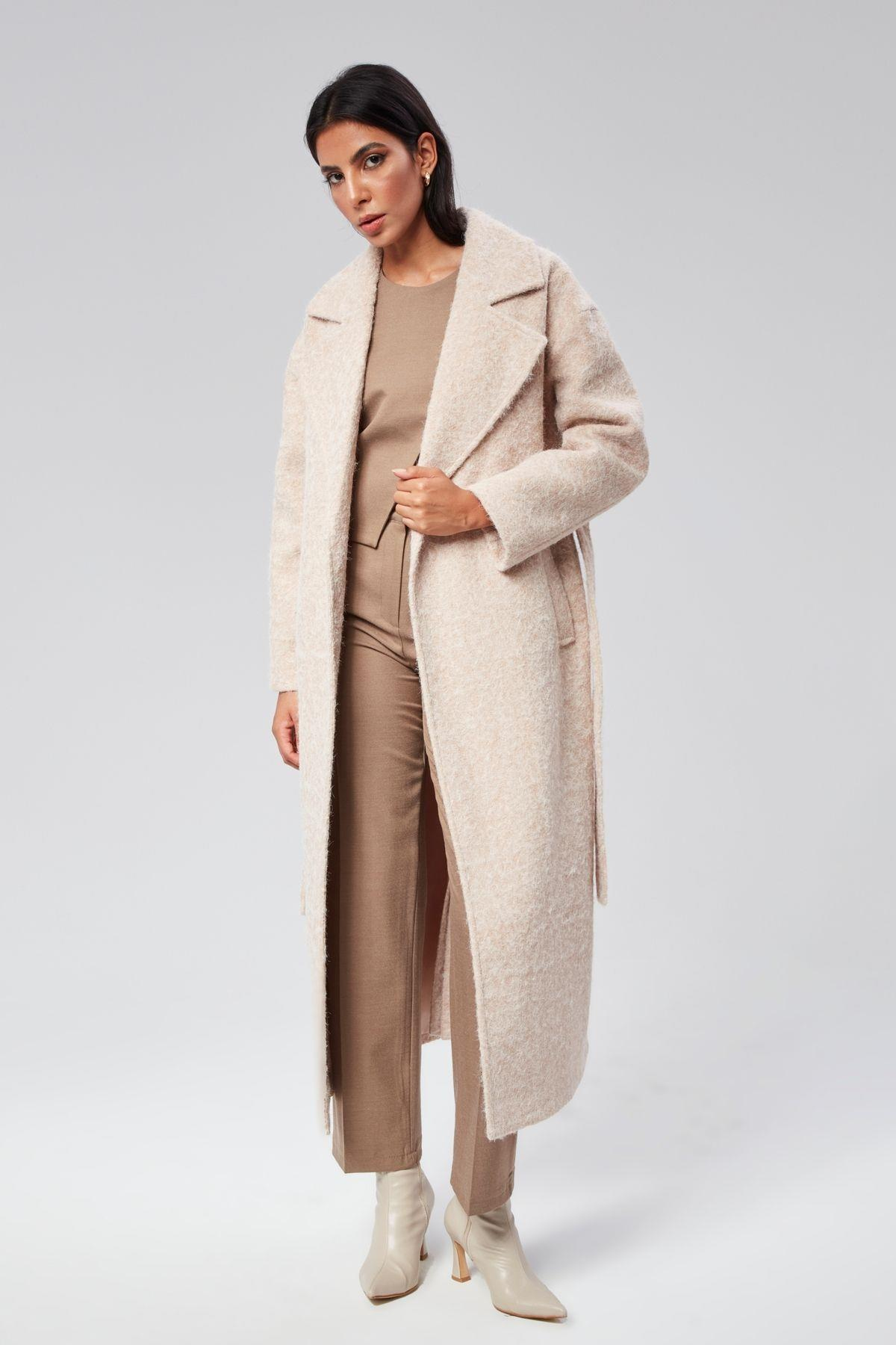 Kadın Buklet Kaşe Oversize Kaban