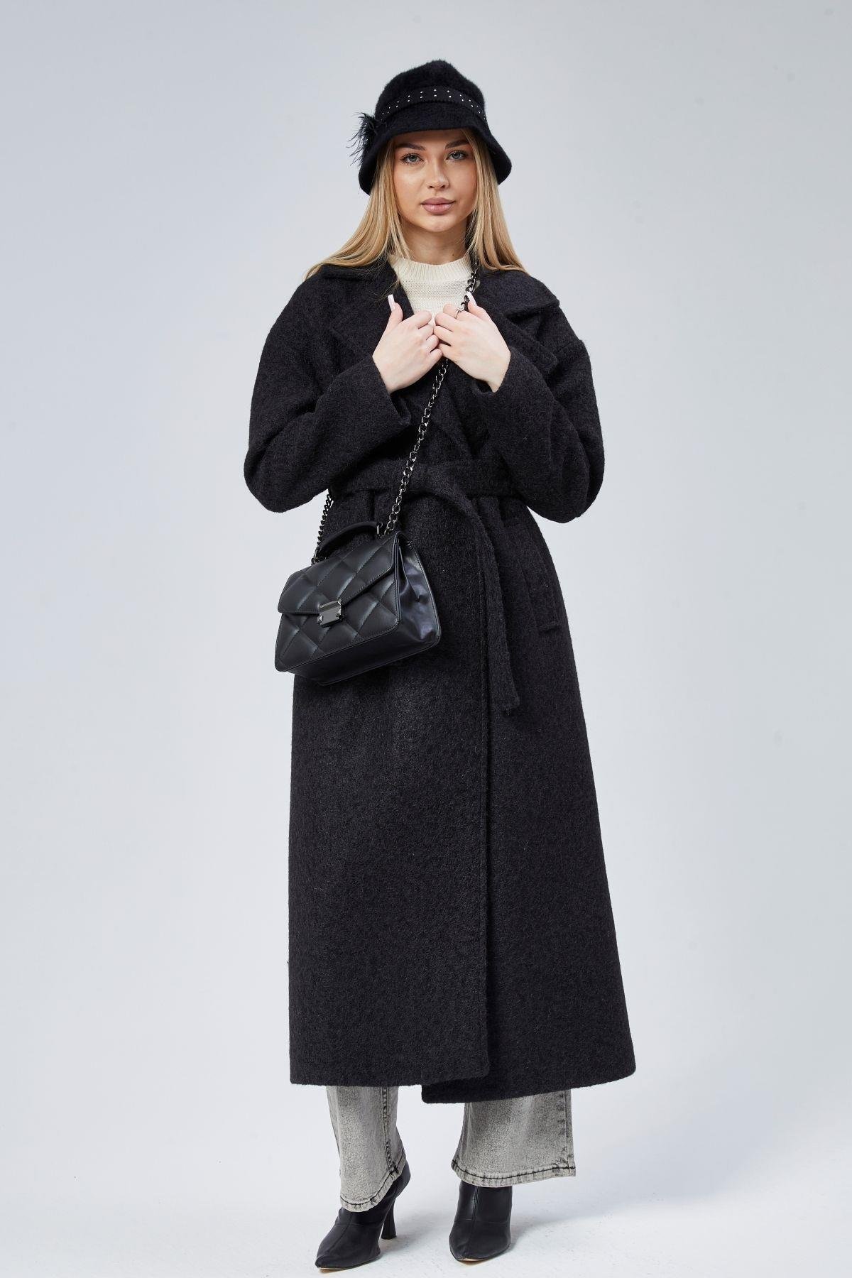 Kadın Buklet Kaşe Oversize Kaban