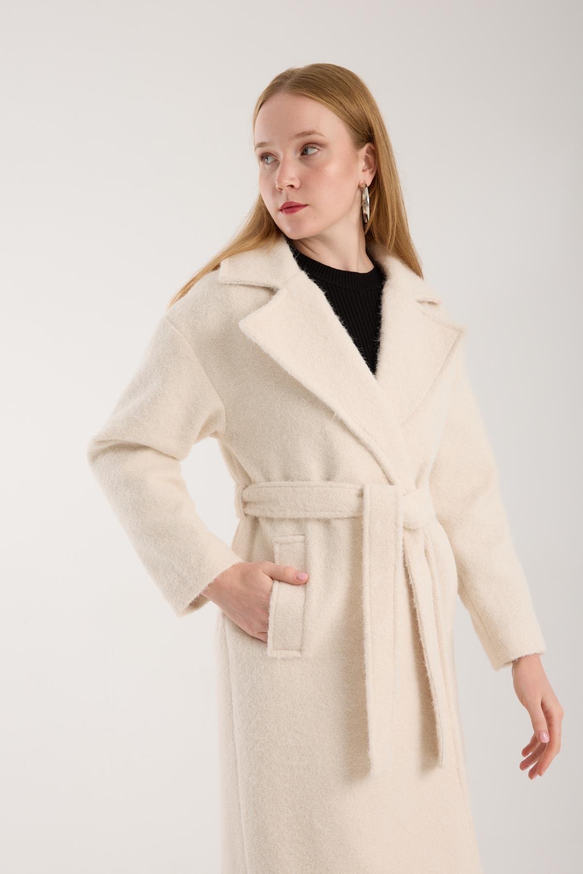 Kadın Buklet Kaşe Oversize Kaban
