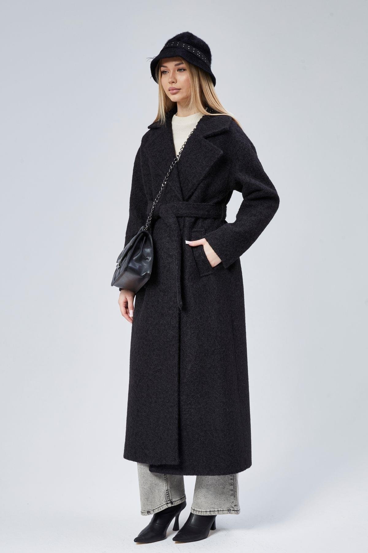 Kadın Buklet Kaşe Oversize Kaban