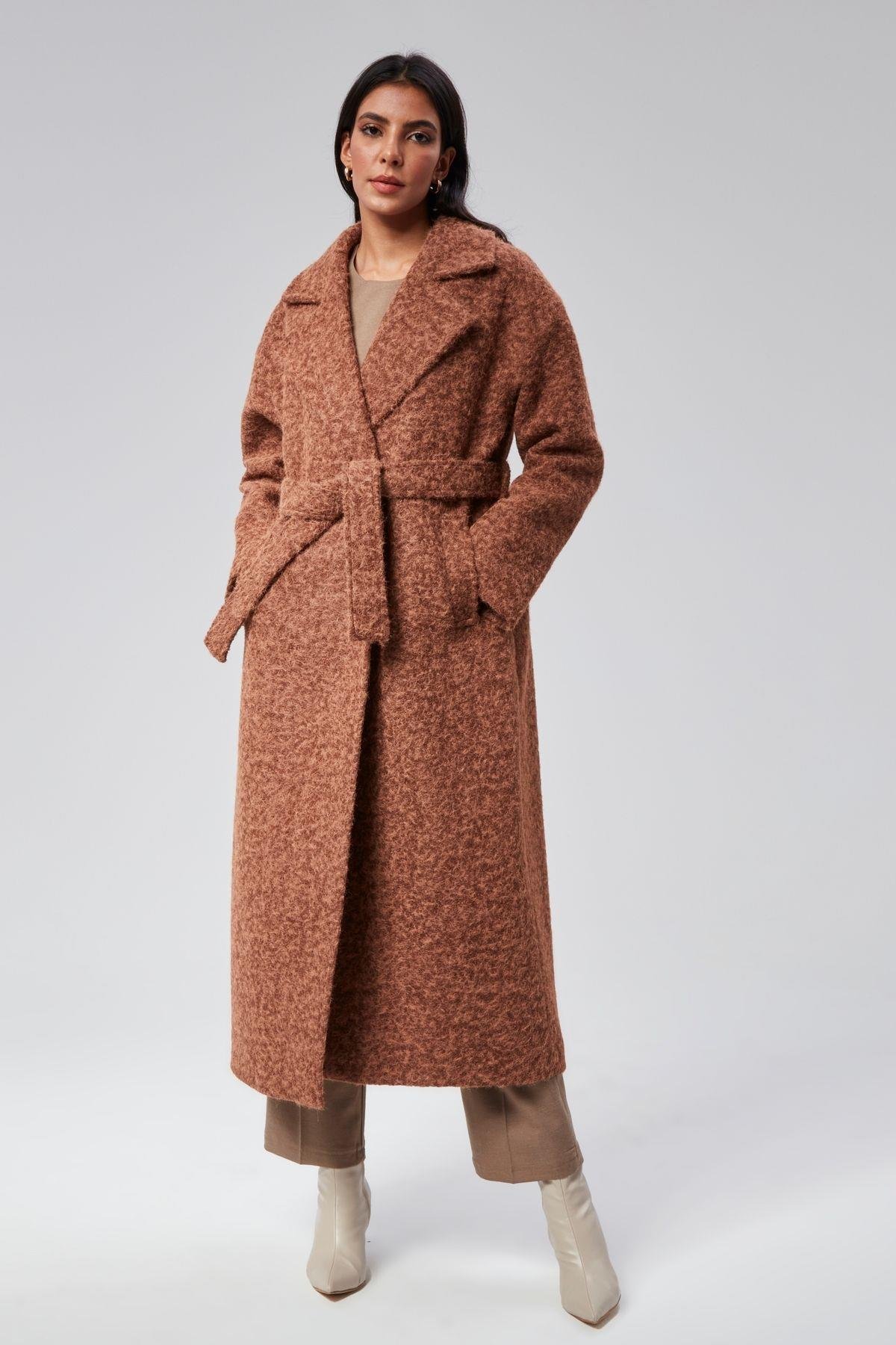 Kadın Buklet Kaşe Oversize Kaban
