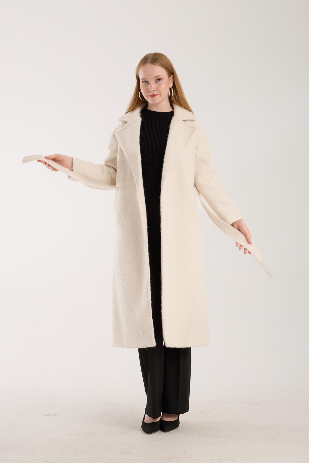 Kadın Buklet Kaşe Oversize Kaban