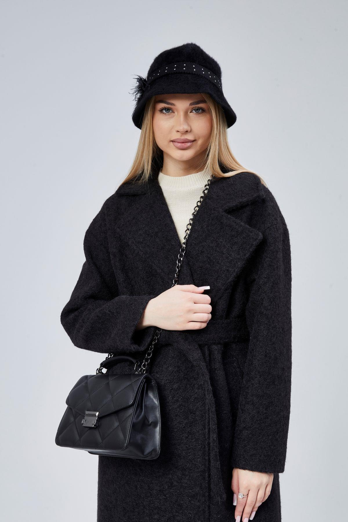 Kadın Buklet Kaşe Oversize Kaban
