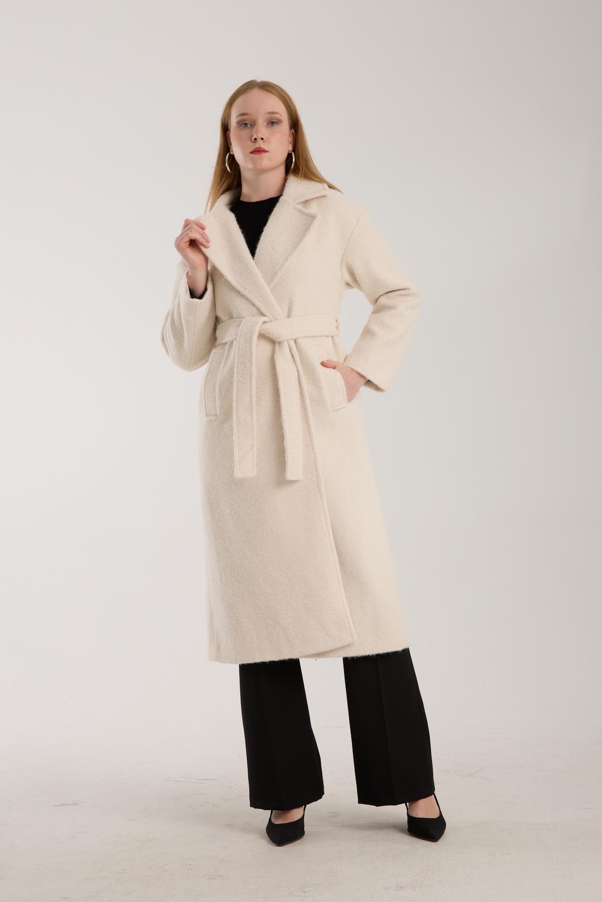 Kadın Buklet Kaşe Oversize Kaban