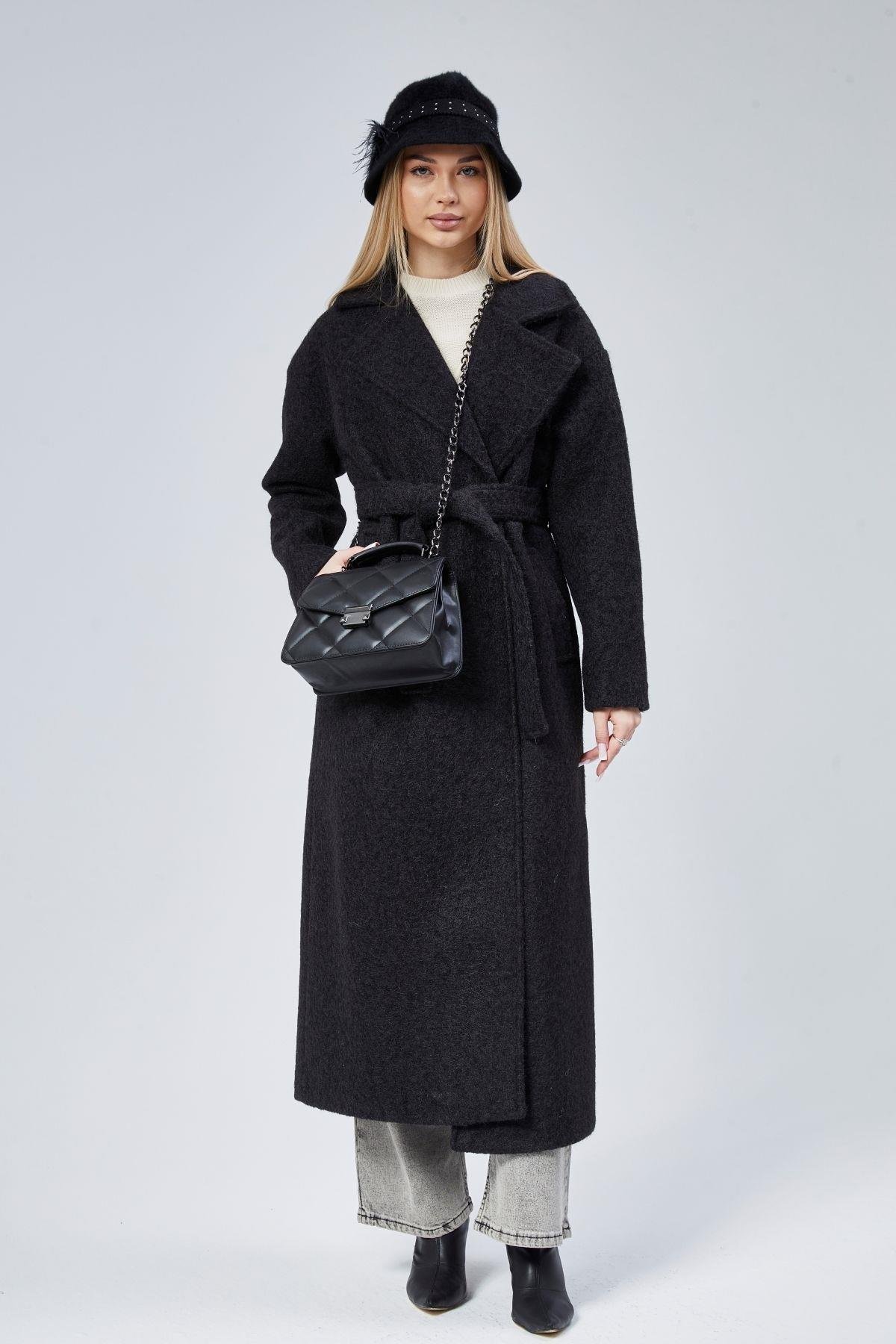 Kadın Buklet Kaşe Oversize Kaban