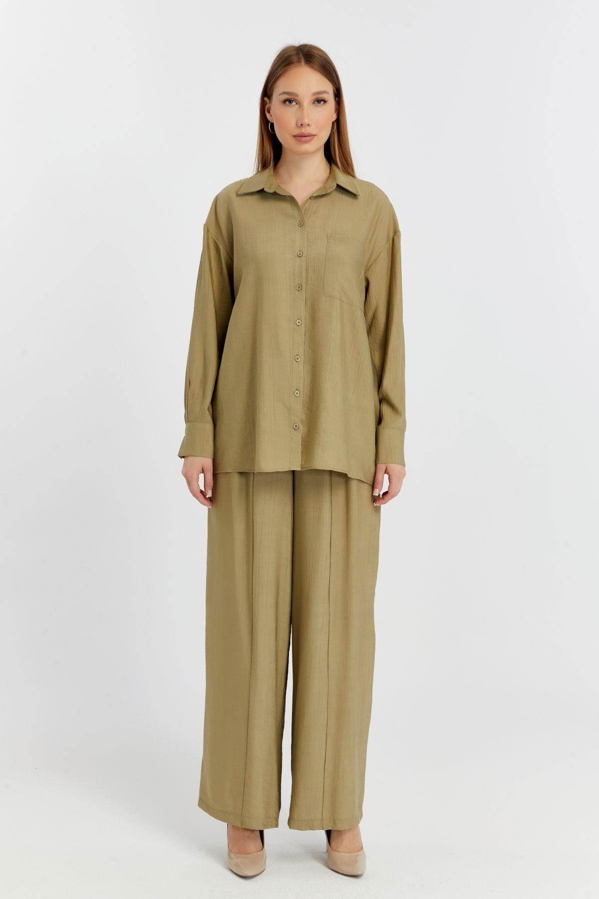 Kadın Haki Casual Oversize/Geniş Kalıp Gömlek