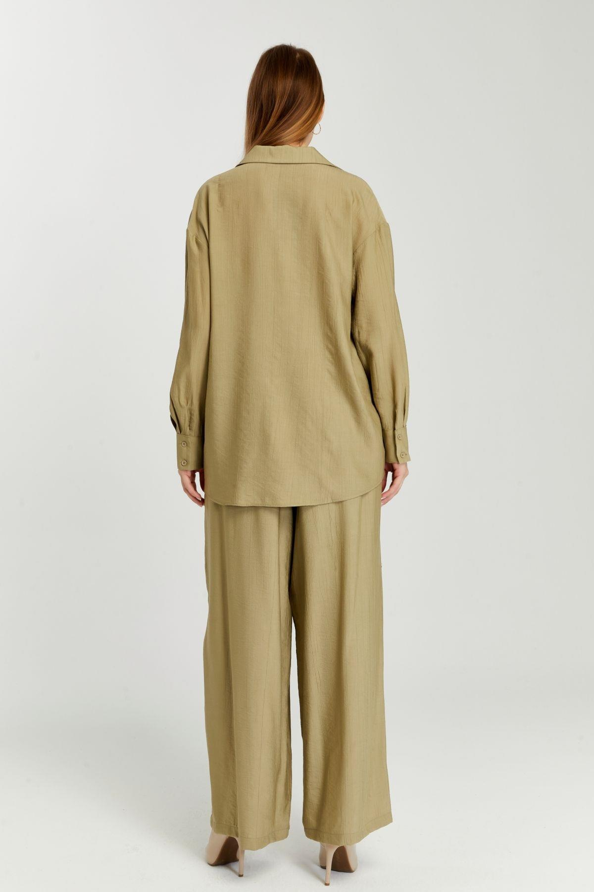 Kadın Haki Casual Oversize/Geniş Kalıp Gömlek