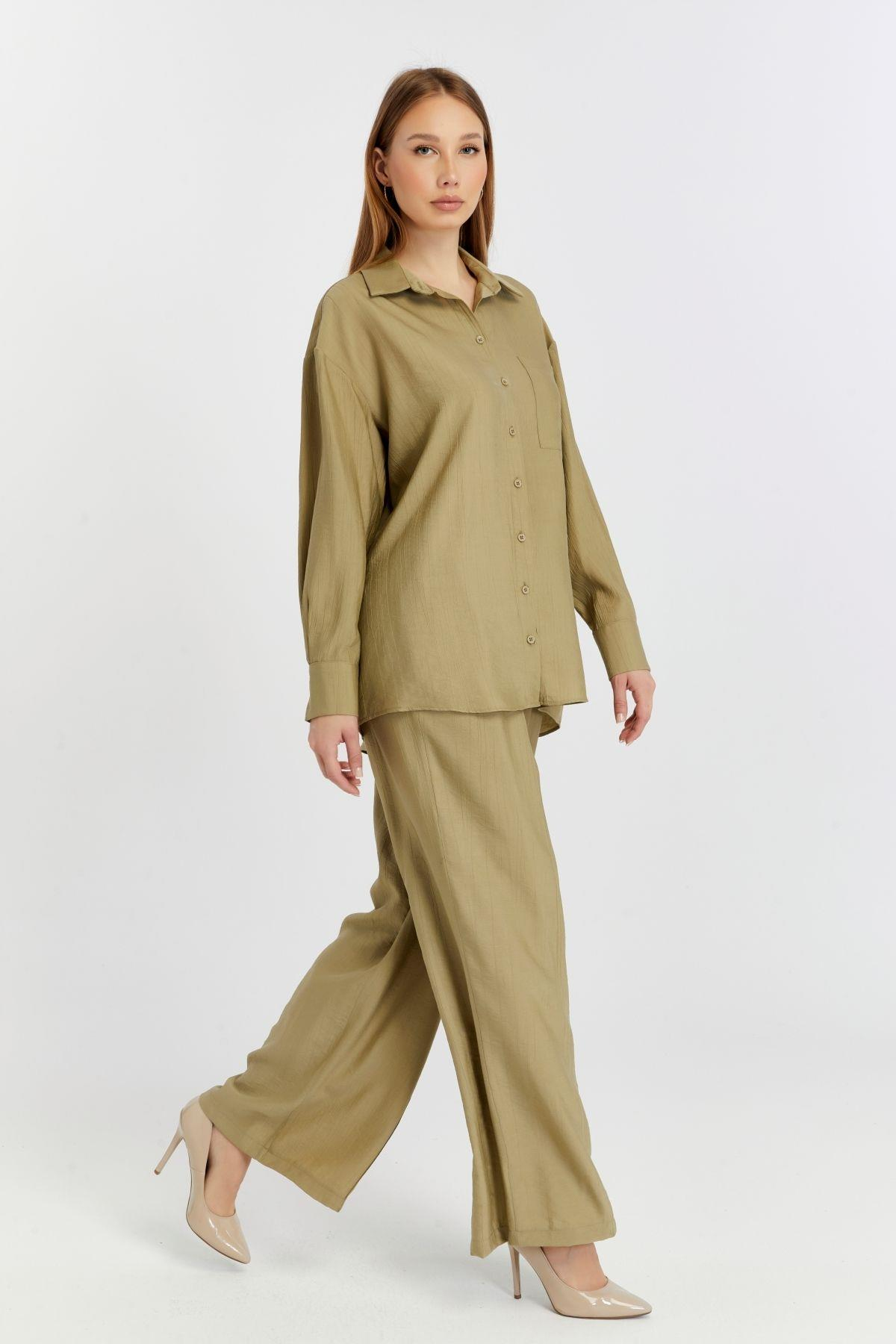 Kadın Haki Casual Oversize/Geniş Kalıp Gömlek