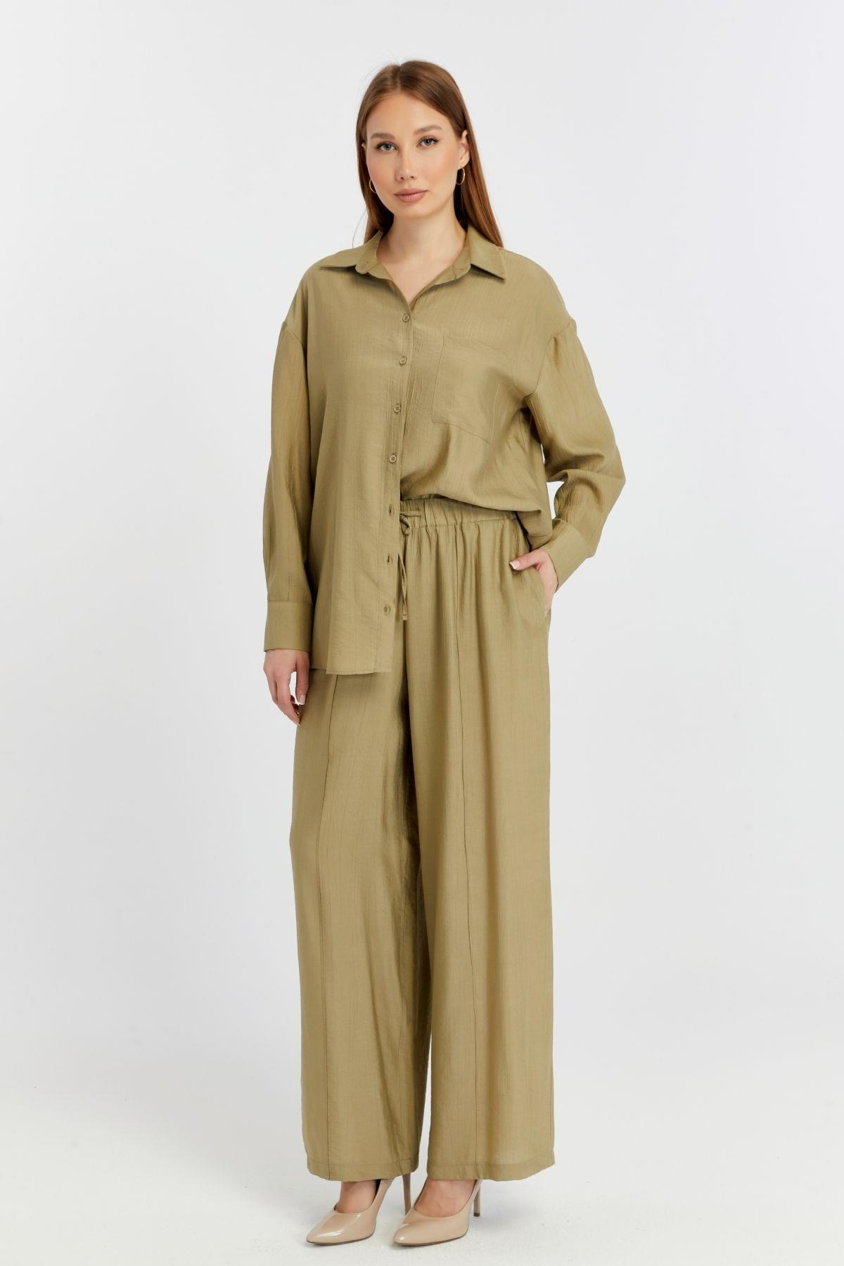 Kadın Haki Casual Oversize/Geniş Kalıp Gömlek