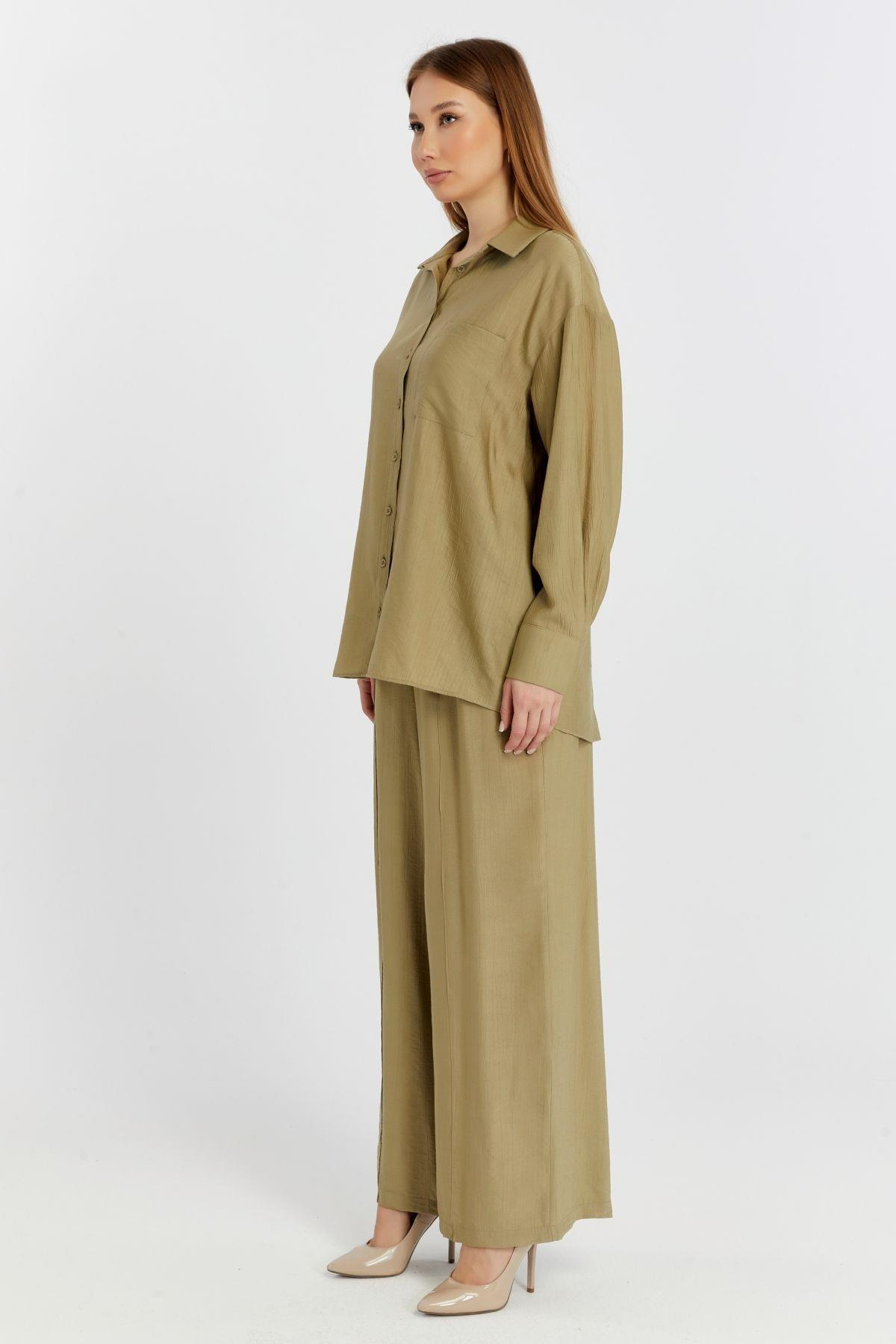 Kadın Haki Casual Oversize/Geniş Kalıp Gömlek