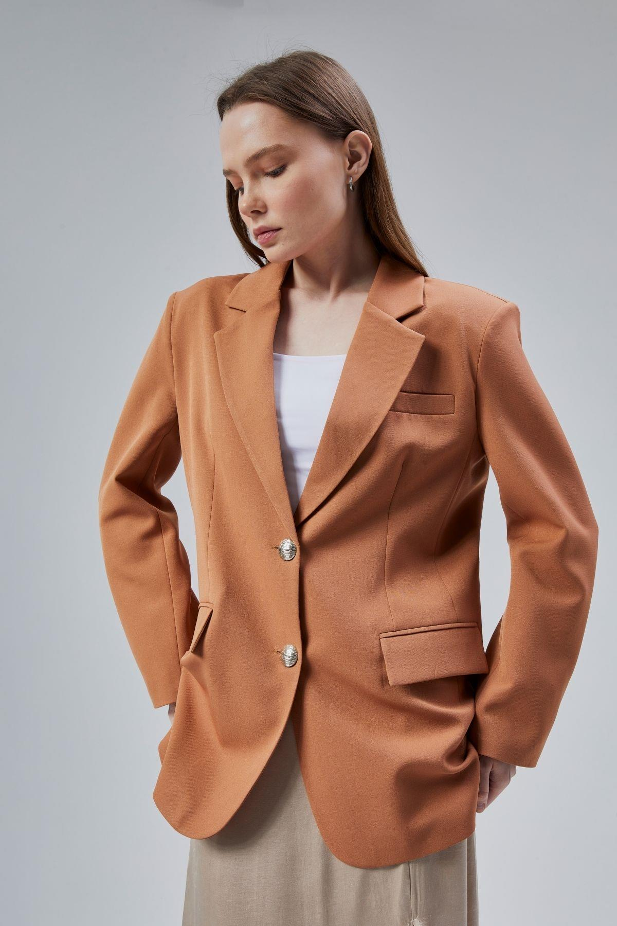 Kadın Oversize Astarlı Dokuma Blazer Ceket