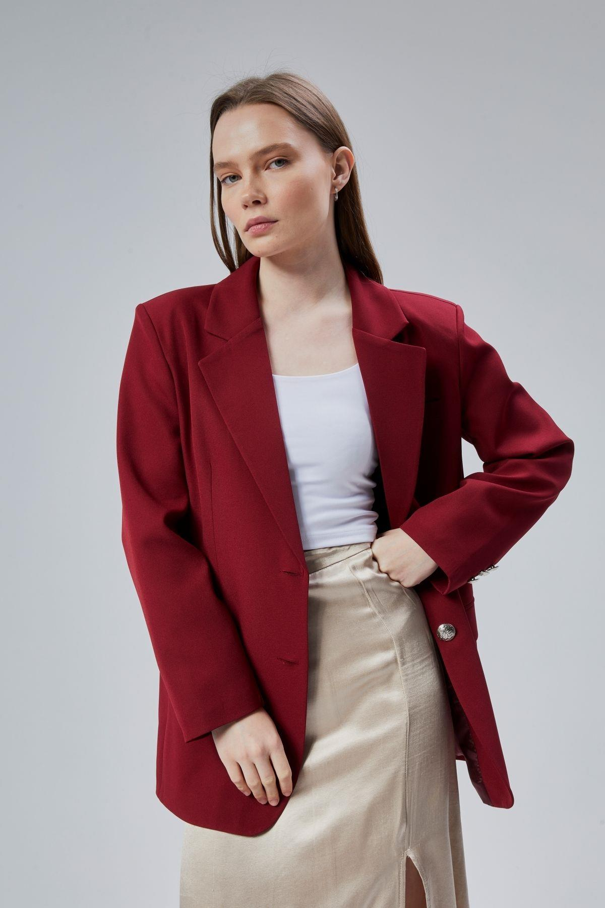 Kadın Oversize Astarlı Dokuma Blazer Ceket