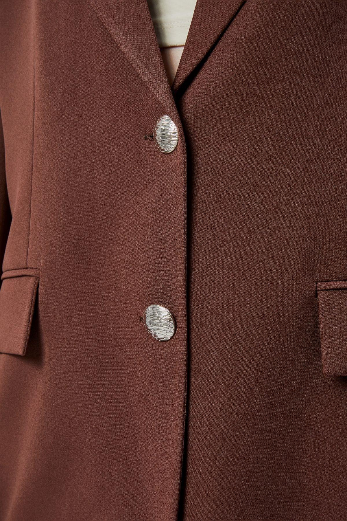 Kadın Oversize Astarlı Dokuma Blazer Ceket