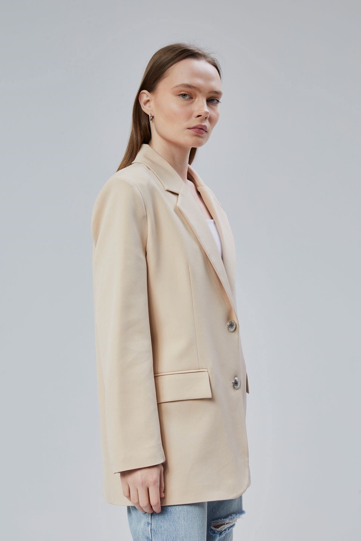Kadın Oversize Astarlı Dokuma Blazer Ceket