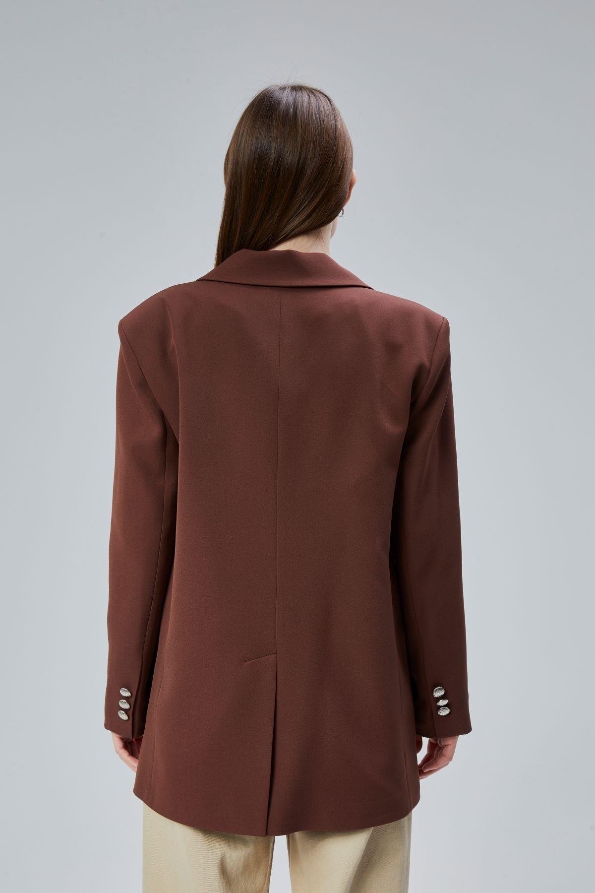 Kadın Oversize Astarlı Dokuma Blazer Ceket