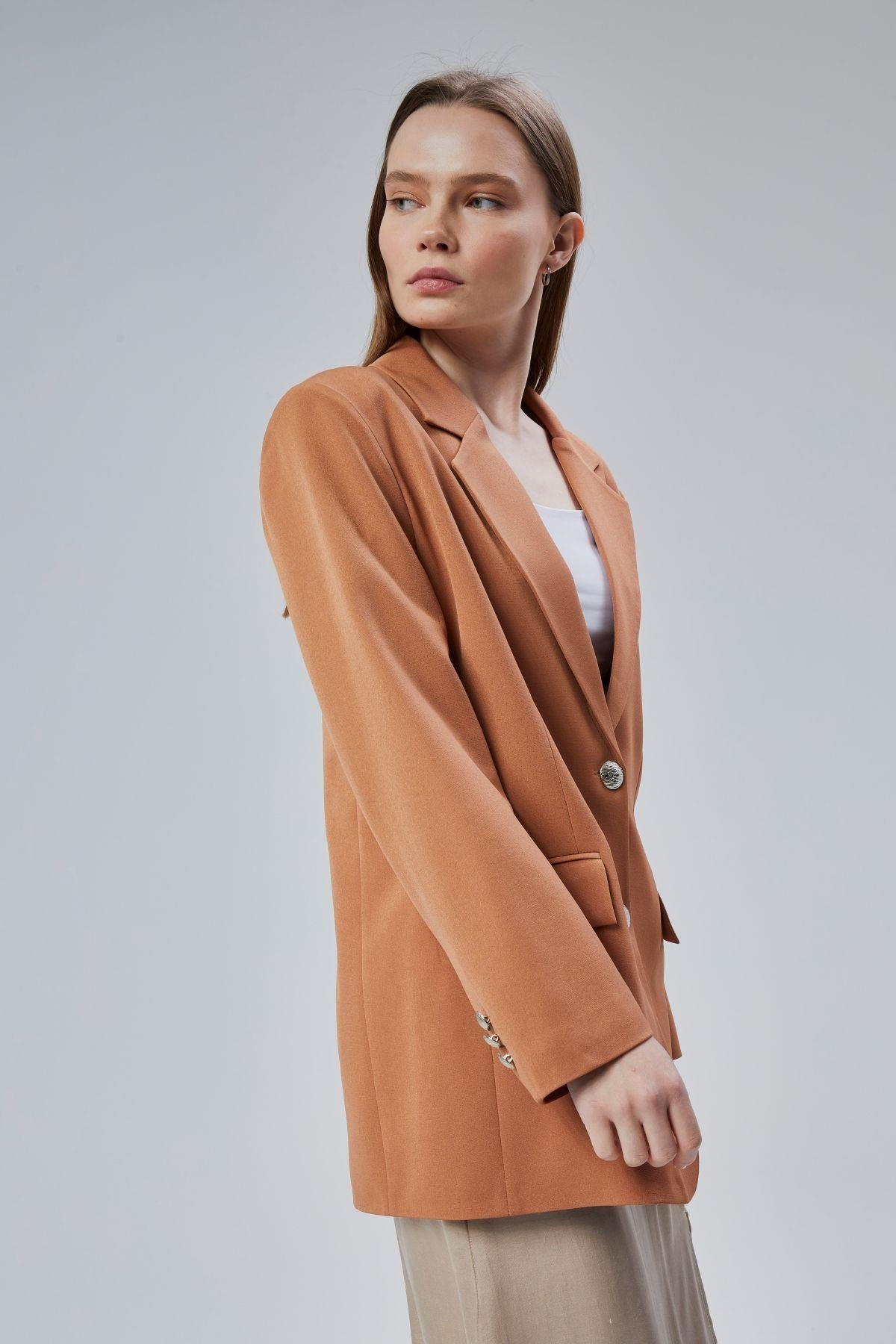 Kadın Oversize Astarlı Dokuma Blazer Ceket