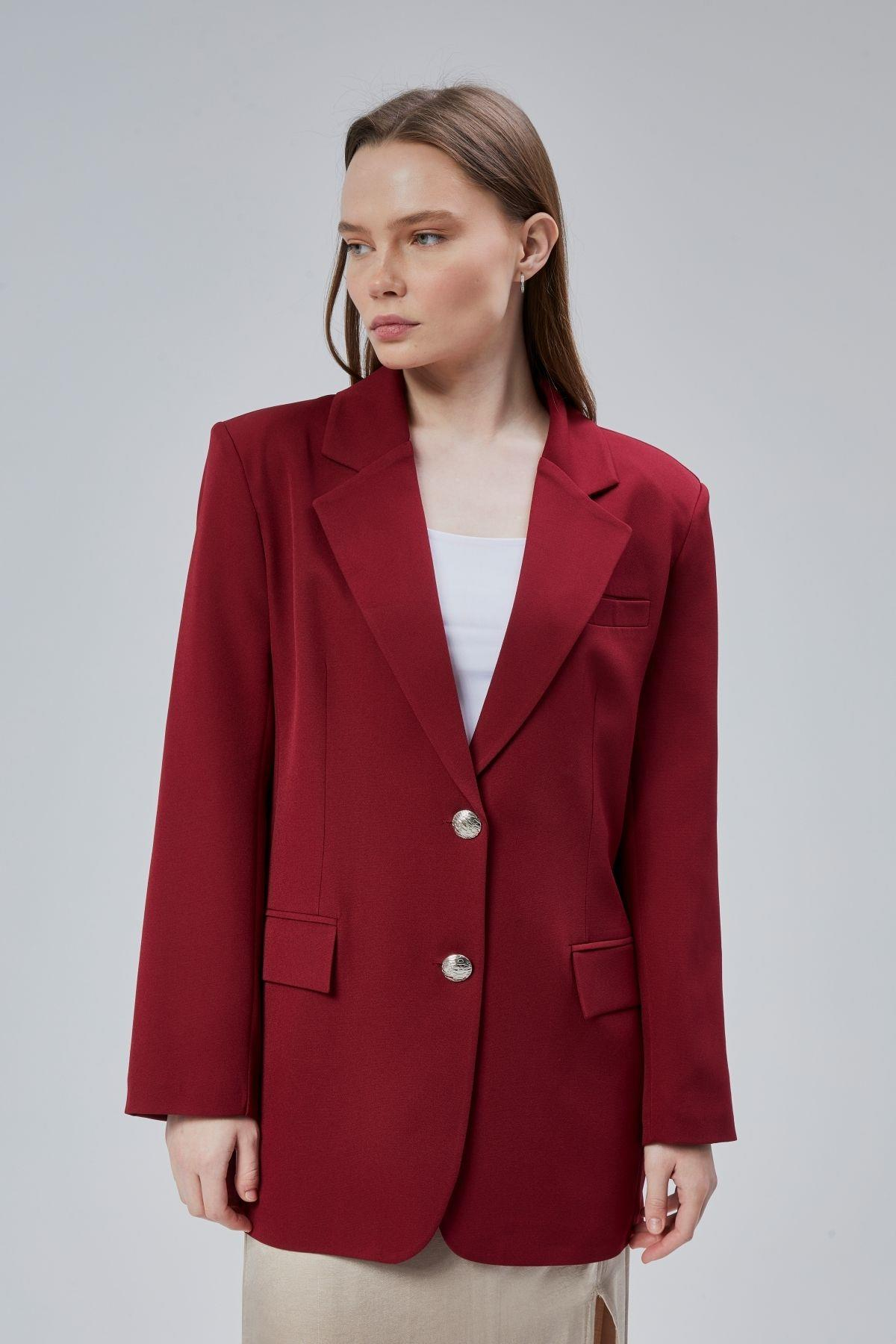 Kadın Oversize Astarlı Dokuma Blazer Ceket