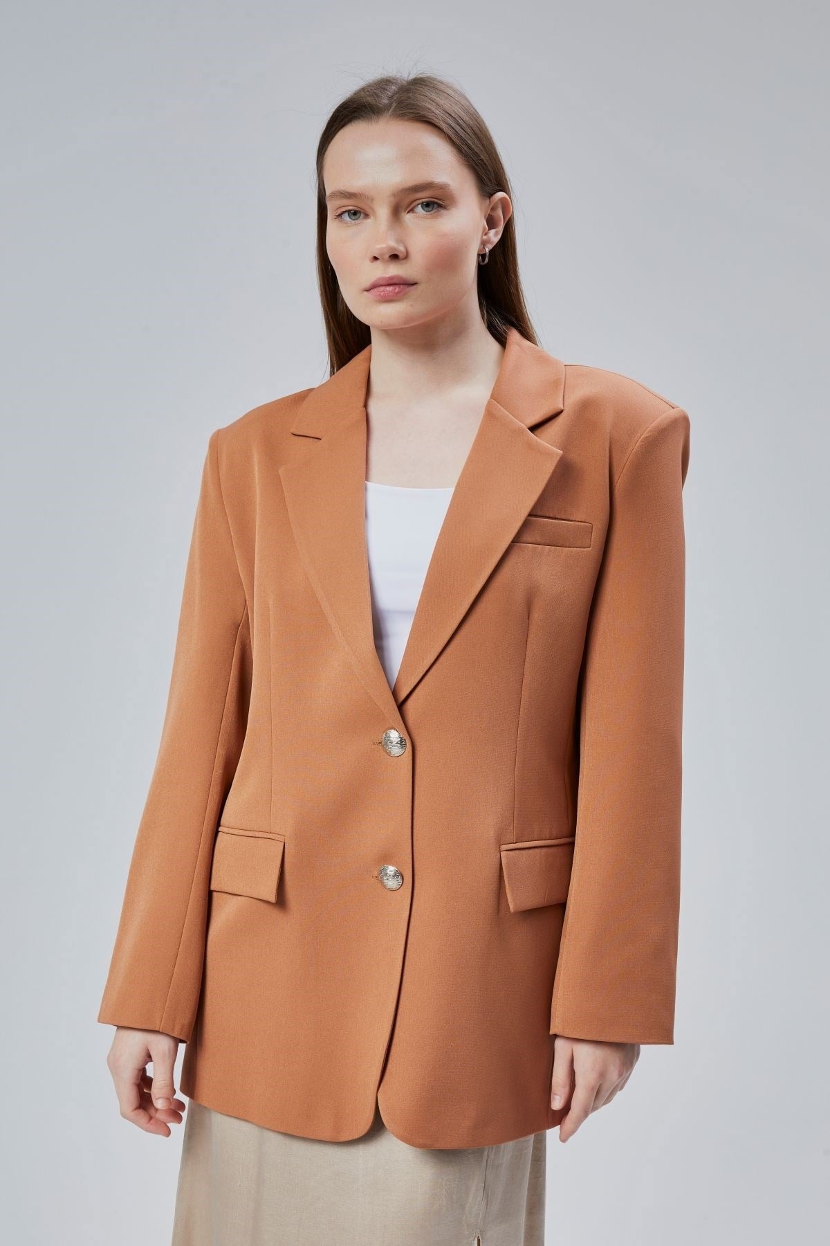 Kadın Oversize Astarlı Dokuma Blazer Ceket