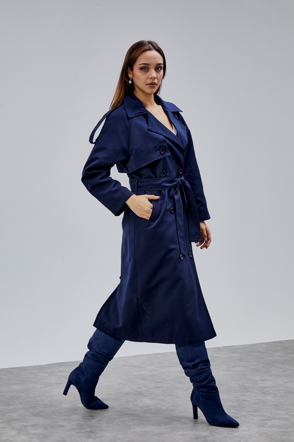 Kadın Oversize Astarlı Uzun Trençkot
