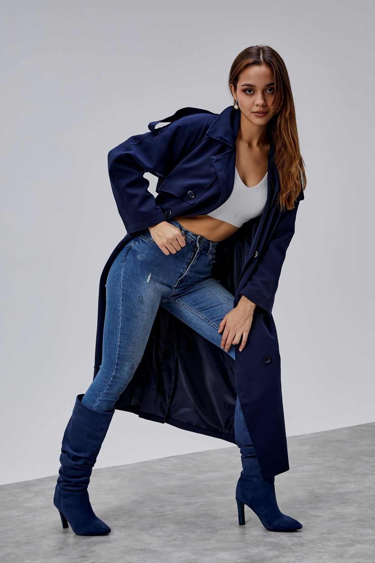 Kadın Oversize Astarlı Uzun Trençkot