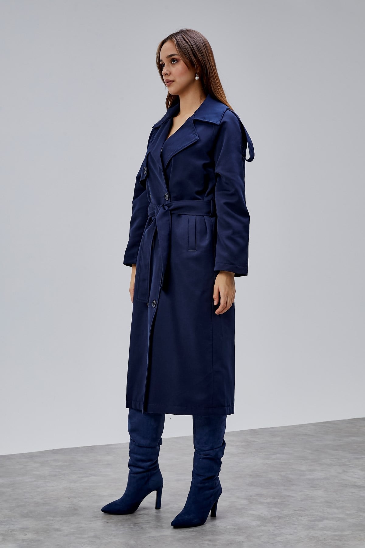 Kadın Oversize Astarlı Uzun Trençkot