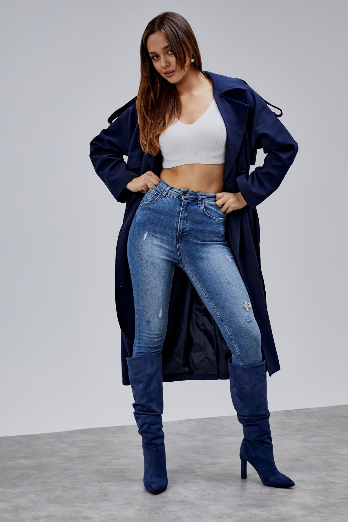 Kadın Oversize Astarlı Uzun Trençkot